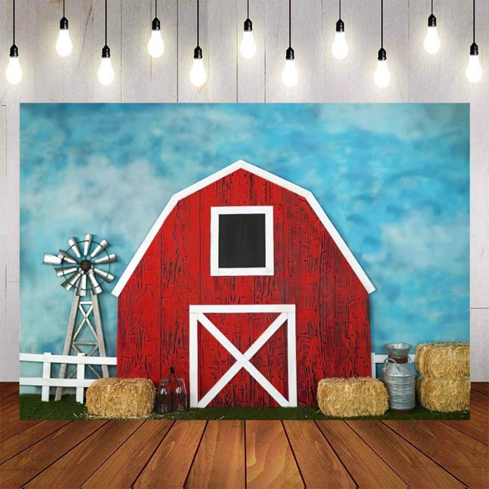 Red Barn Door Haystack Photography Backdrop Farm Theme Children Harvest Birthday Photography Background Cake Table Decoration Ba