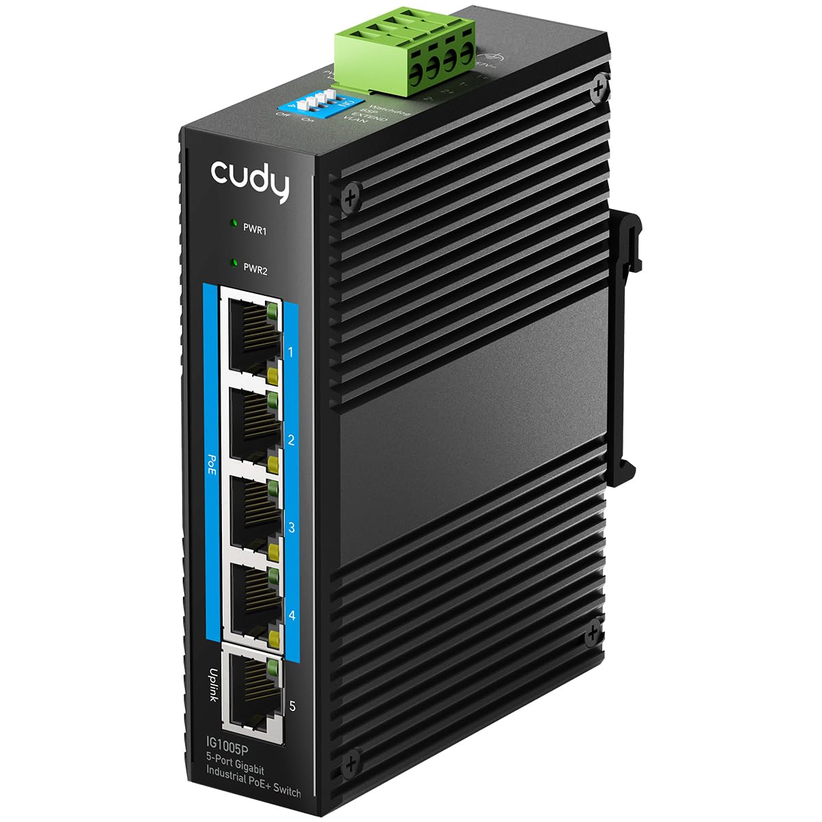 Cudy 5-Port Gigabit PoE Industrial Network Switch, 802.3af/at PoE, DIN-Rail IP40, Polarity Reverse & Short Circuit Protection, B