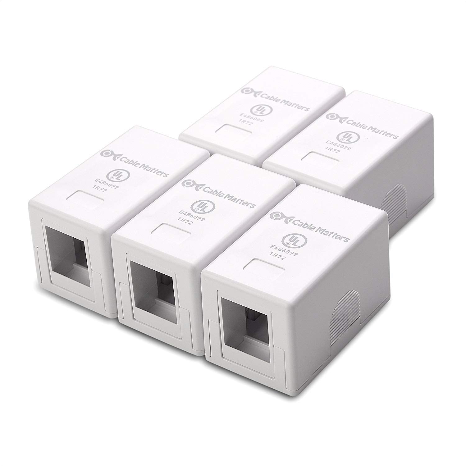 Cable Matters UL Listed 5 Pack 1 Port Keystone Jack Surface Mount Box in White