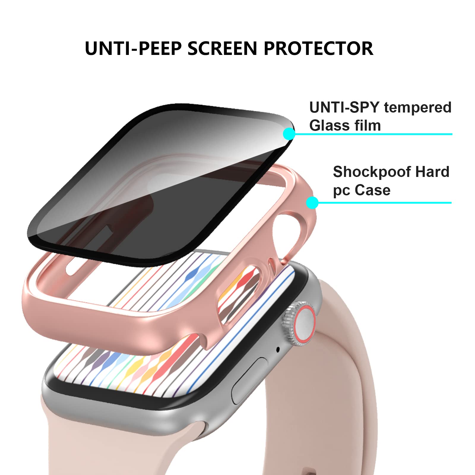 Cuteey 2 Pack For Apple Watch Se 2022 Series 6 5 4 Se Privacy Screen Protector Case 40Mm, Unti Spy Glass Protector Hard Pc Cover