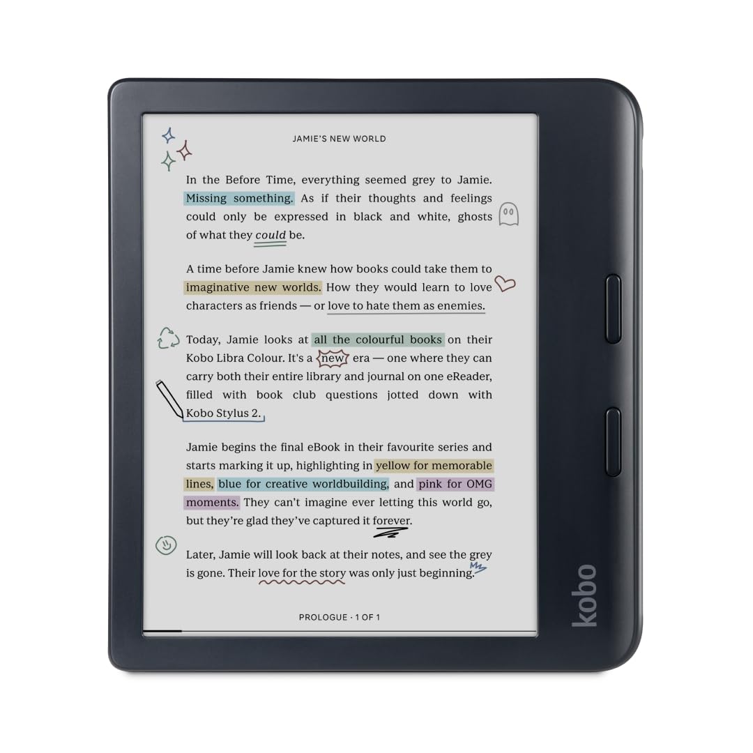 Kobo Libra Colour | Ereader | 7    Glare Free Colour E Ink Kaleido 3 Display | Dark Mode Option | Audiobooks | Waterproof | Blac