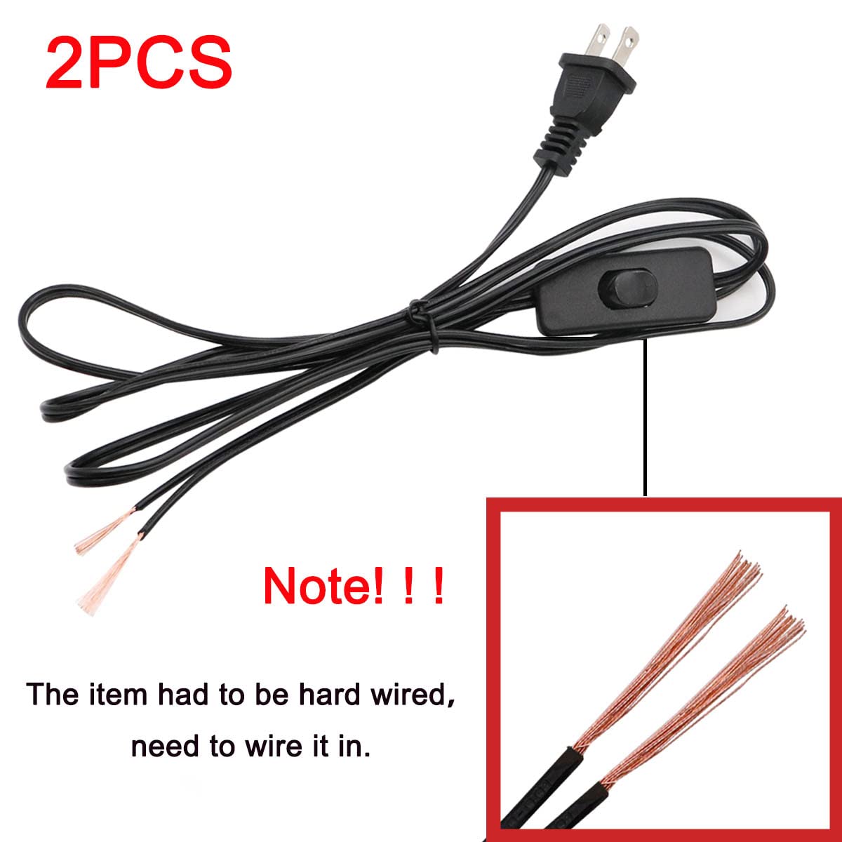 Smseace 2 Piece 6 Feet Black Light Cord, Lamp Power Cord With On/Off Switch Button And Plug, There Is Only One Plug And Need To