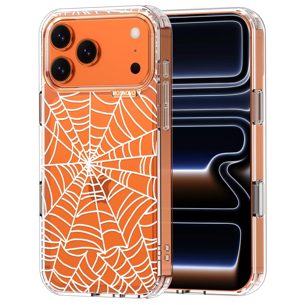 MOSNOVO for iPhone 17 Pro Max Case | Military Grade 6.6ft Drop Tested | Camera Control | Clear with Spider Web Design