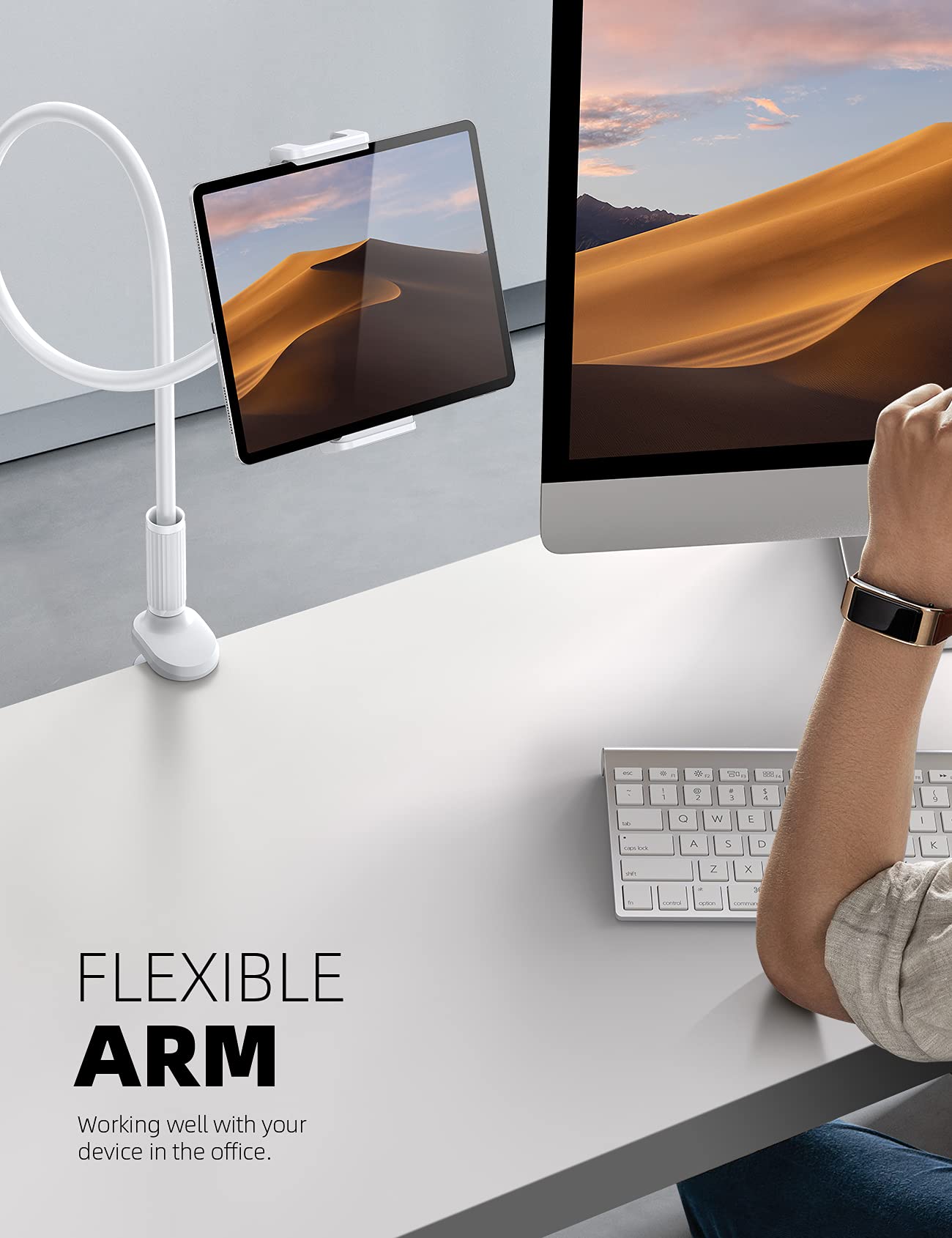 Lamicall Gooseneck Tablet Mount Holder for Bed Flexible Tablet Arm Clamp for Bed Compatible with Pad Pro 10.5, Air 9.7, Mini 7.9, Galaxy Tabs, Switch, More 4.7 11' Device   White