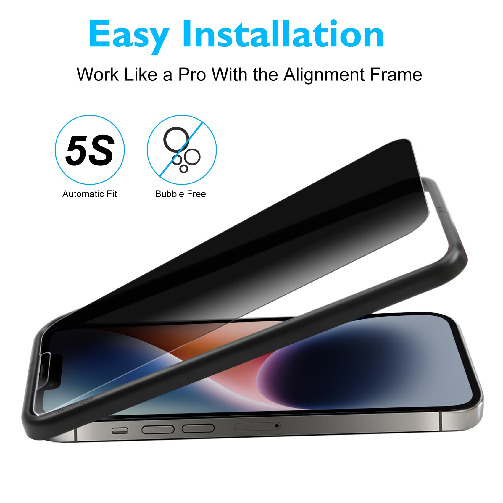 Esanik [3+2 Pack] Privacy Screen Protector For Iphone 14 Plus 6.7'' Anti Spy Tempered Glass + Camera Lens Protector, Installatio