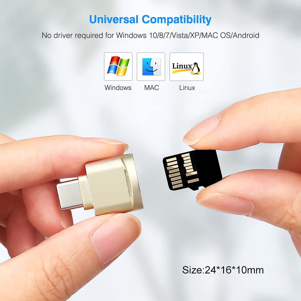 Leizhan Type C Micro Sd/Tf Card Reader With Keychain,Usb C To Micro Sd Sdhc Sdxc Otg Memory Reader, Type C Card Reader Adapter Compatible For Mac Windows Lixus Samsung Galaxy   Silver
