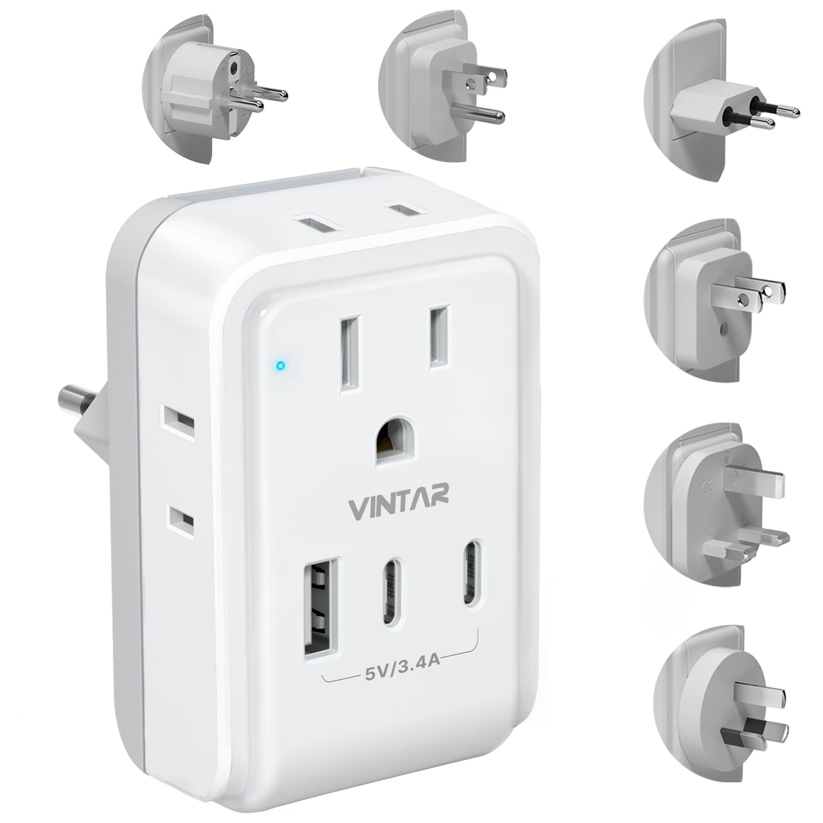 Vintar Universal Travel Adapter Kit, International Power Adapter With 4 Ac & 3 Usb Ports(2 Usb C), Type A,B,C,E/F,G,I, Swap Adap