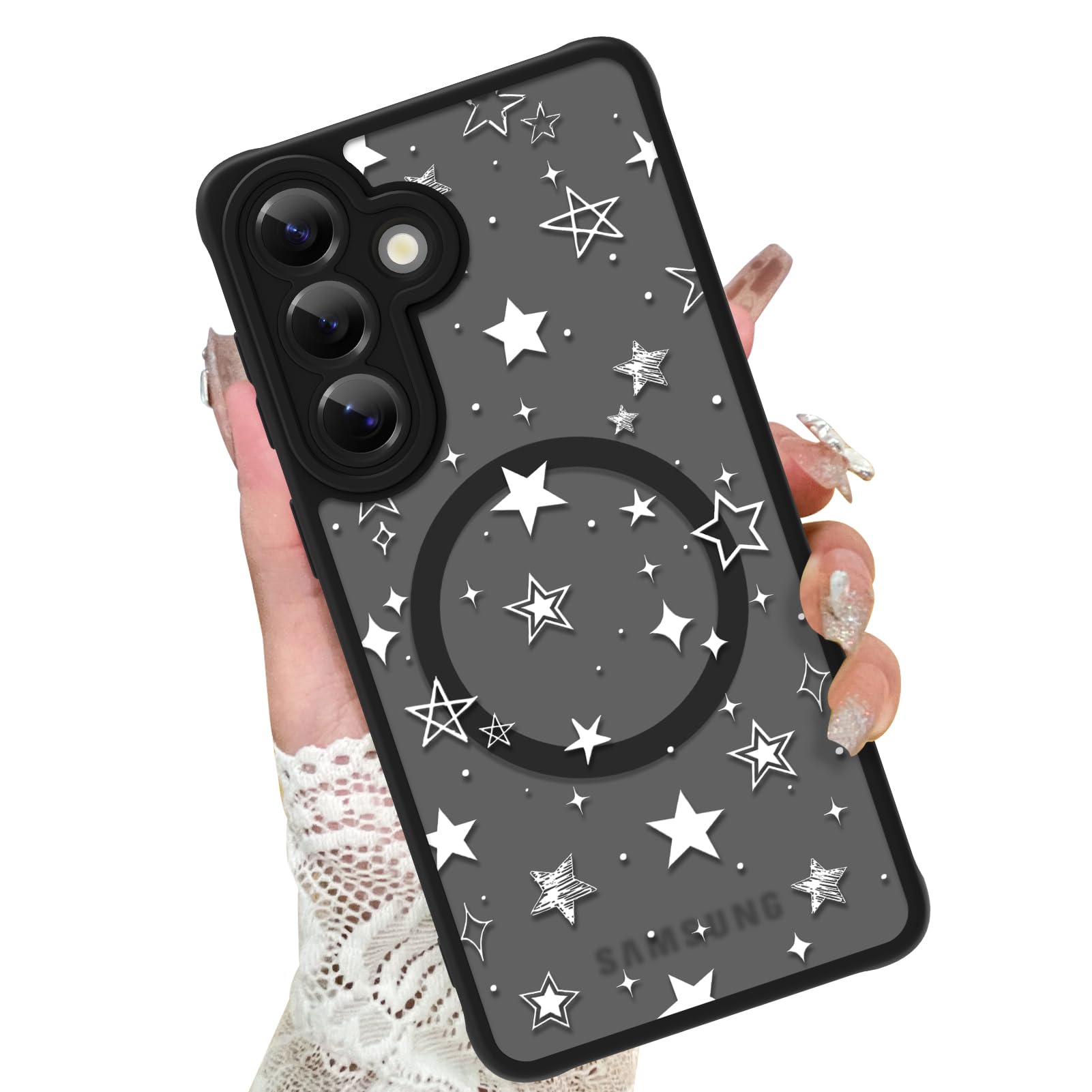 KANGHAR Case for Galaxy S26 Phone Case [Compatible with Magsafe] Stars Pattern Cute Protective Magnetic Case for Girls Women Men
