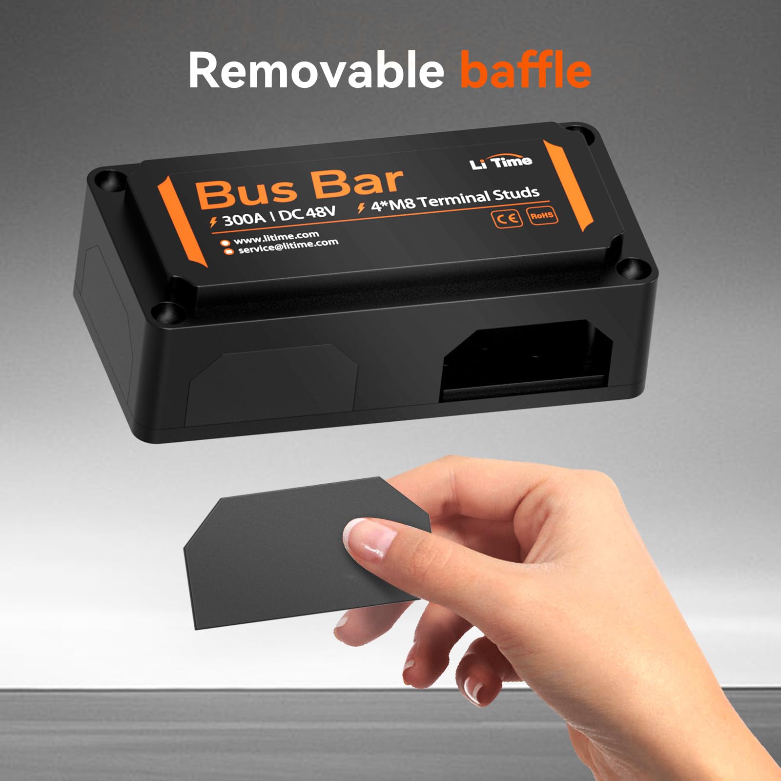 Litime Bus Bar High Voltage 300A L-BSBR300A-BK-H Copper Black for LiFePO4 Batteries