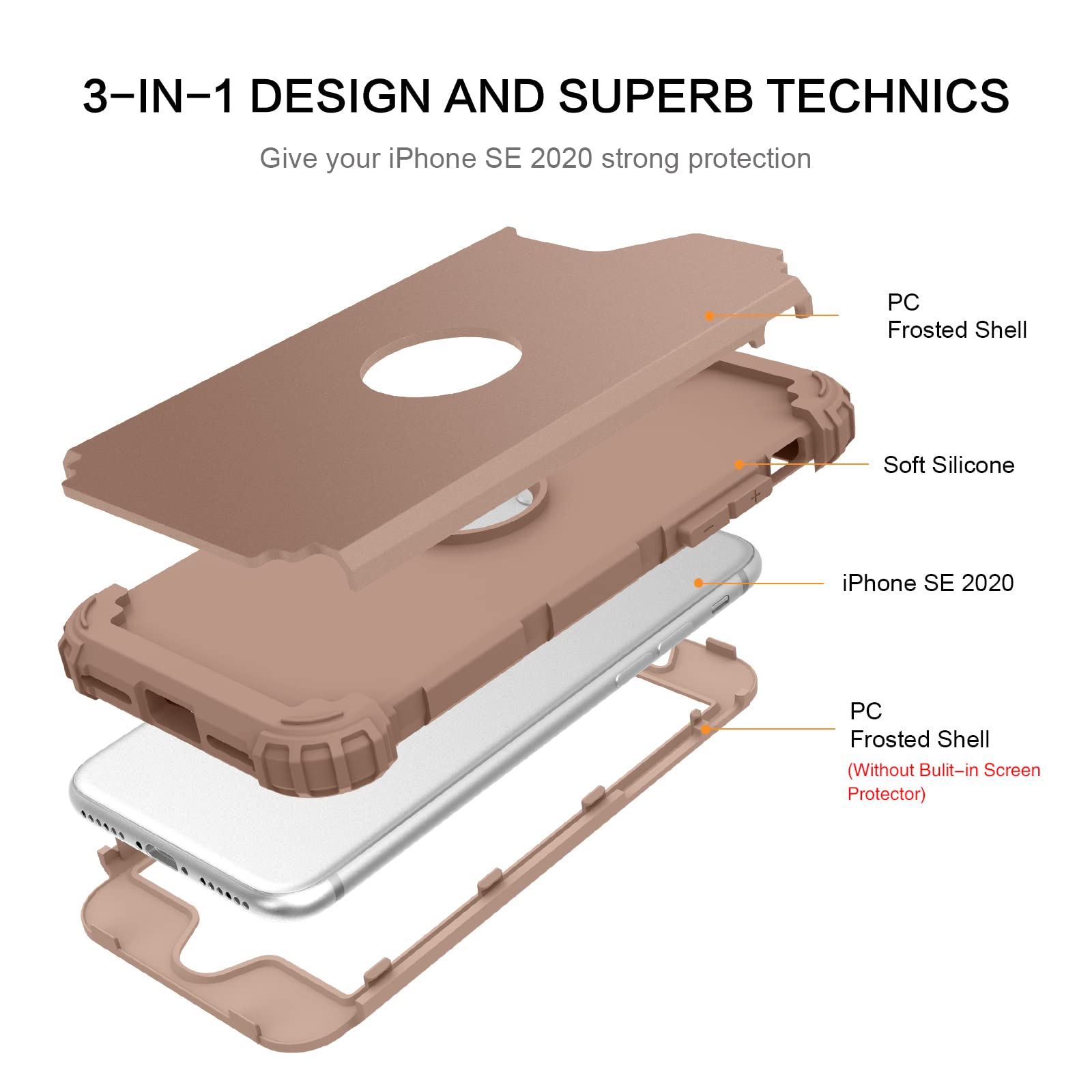 Bentoben For Iphone Se 2022 Case And Iphone Se 2020 Phone Case, Heavy Duty 3 In 1 Full Body Rugged Shockproof Hybrid Hard Pc Sof