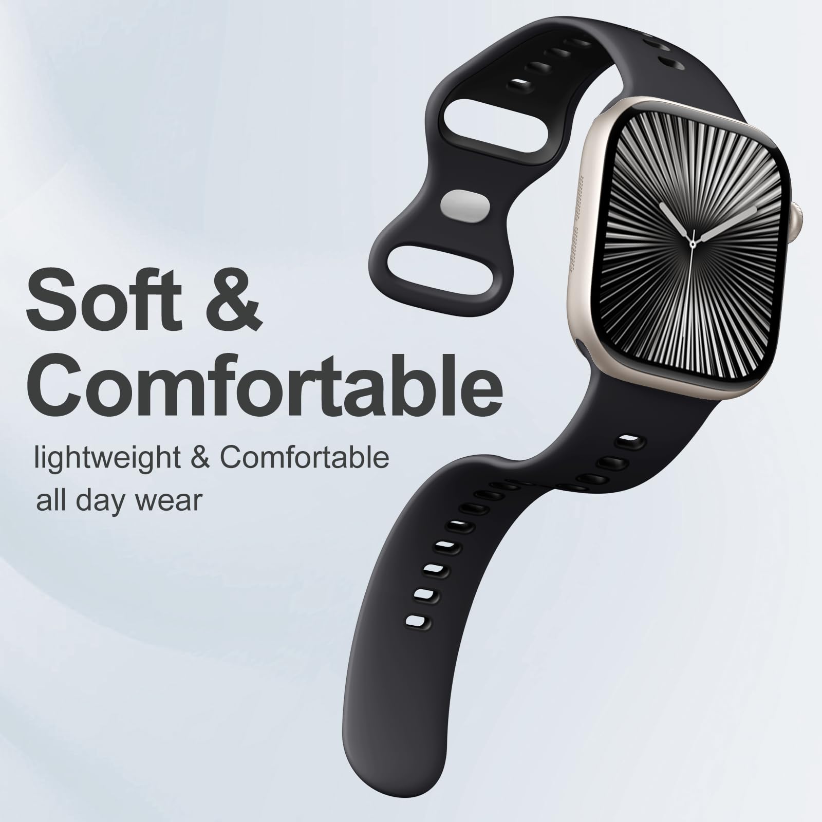 Witzon Sport Band Compatible With Apple Watch Bands For Men 46Mm 45Mm 44Mm 42Mm 49Mm, Soft Silicone Strap Breathable Smart Watch