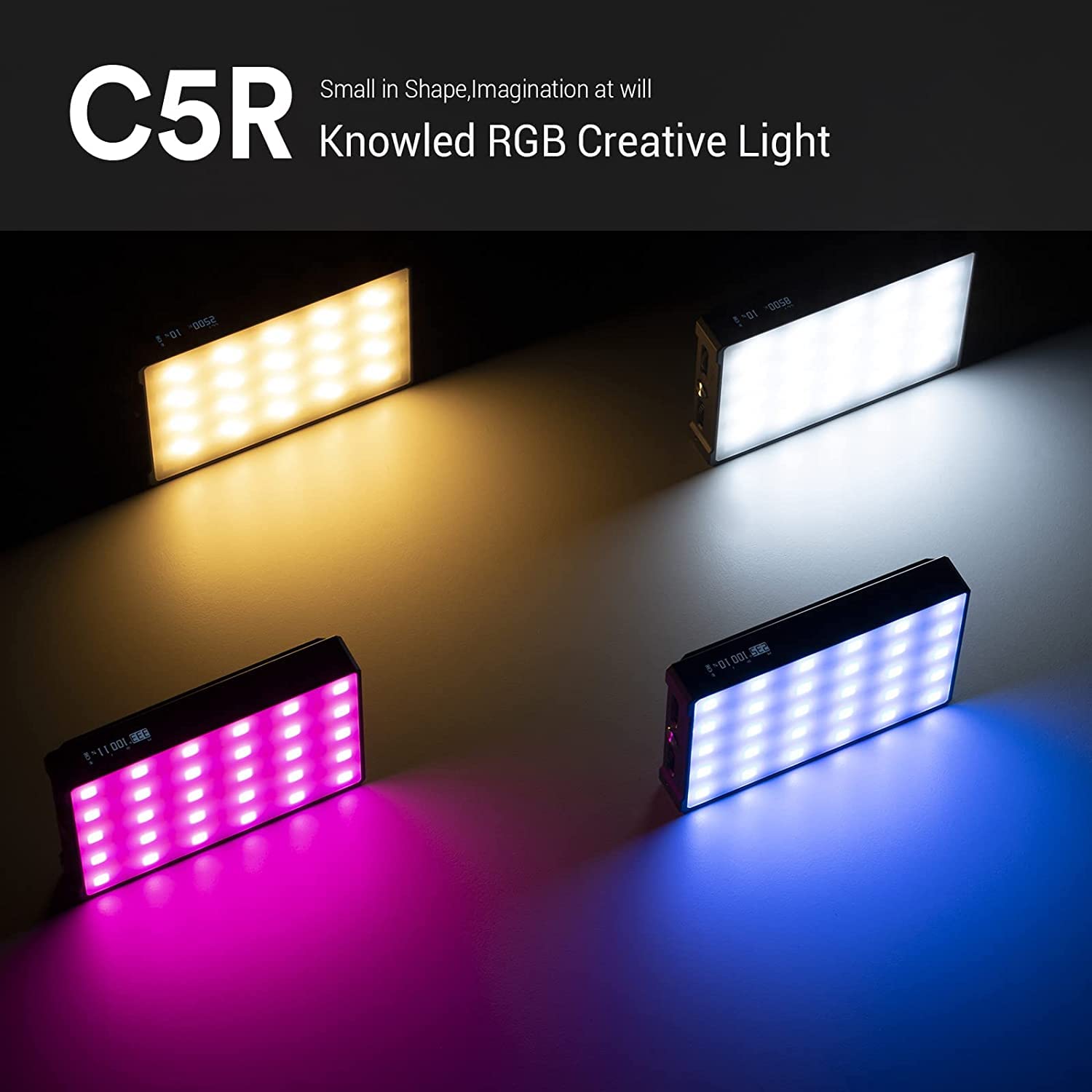 Godox C5R Rgbww Video Panel Light, Rgb Camera Light With 14 Fx Special Effects, Dimmable 2500K To 8500K, Built In 3.8V/3000Mah R