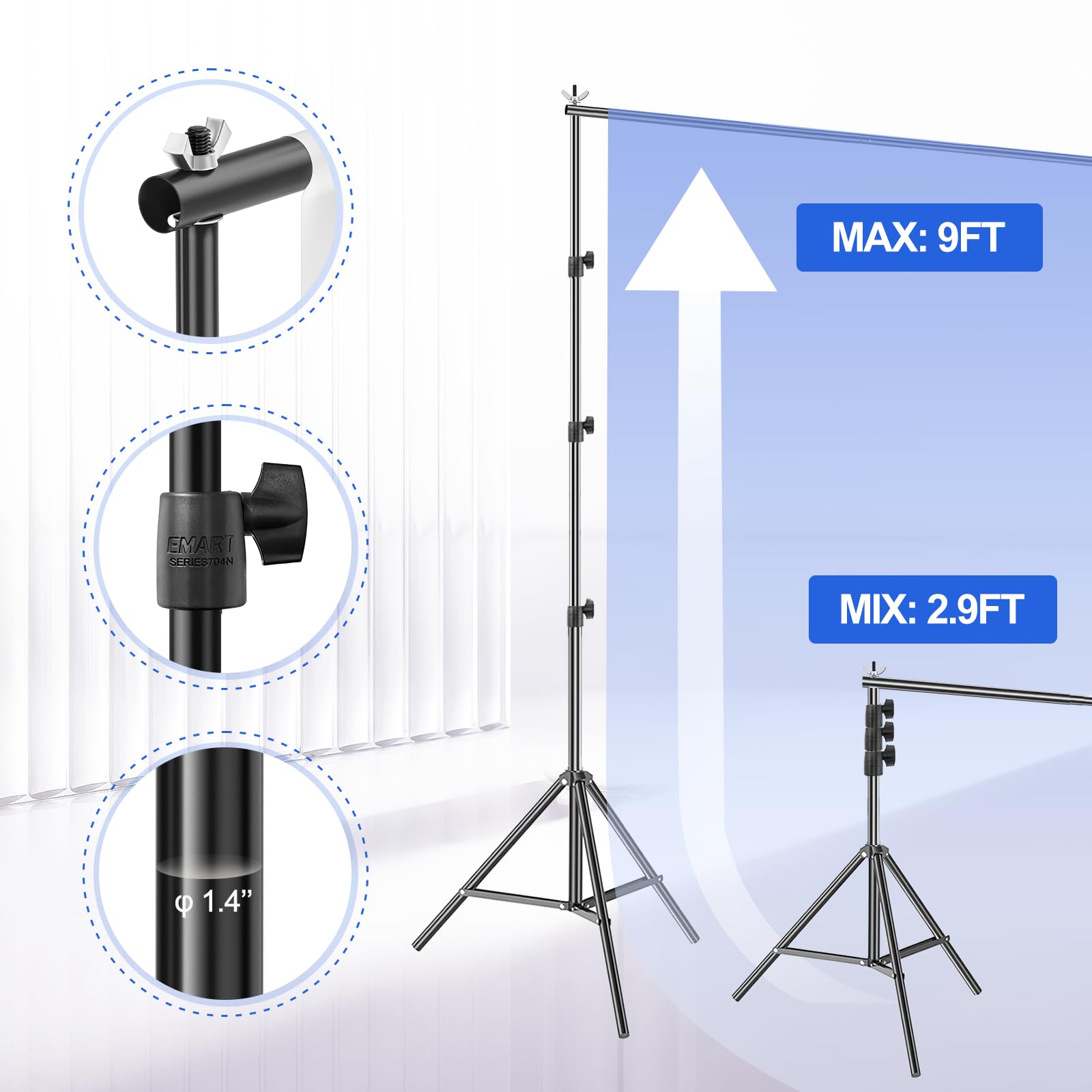 Emart Backdrop Stand,10X9Ft Adjustable Photo Background Stand For Parties Photography, Back Drop Stand Banner Background Holder