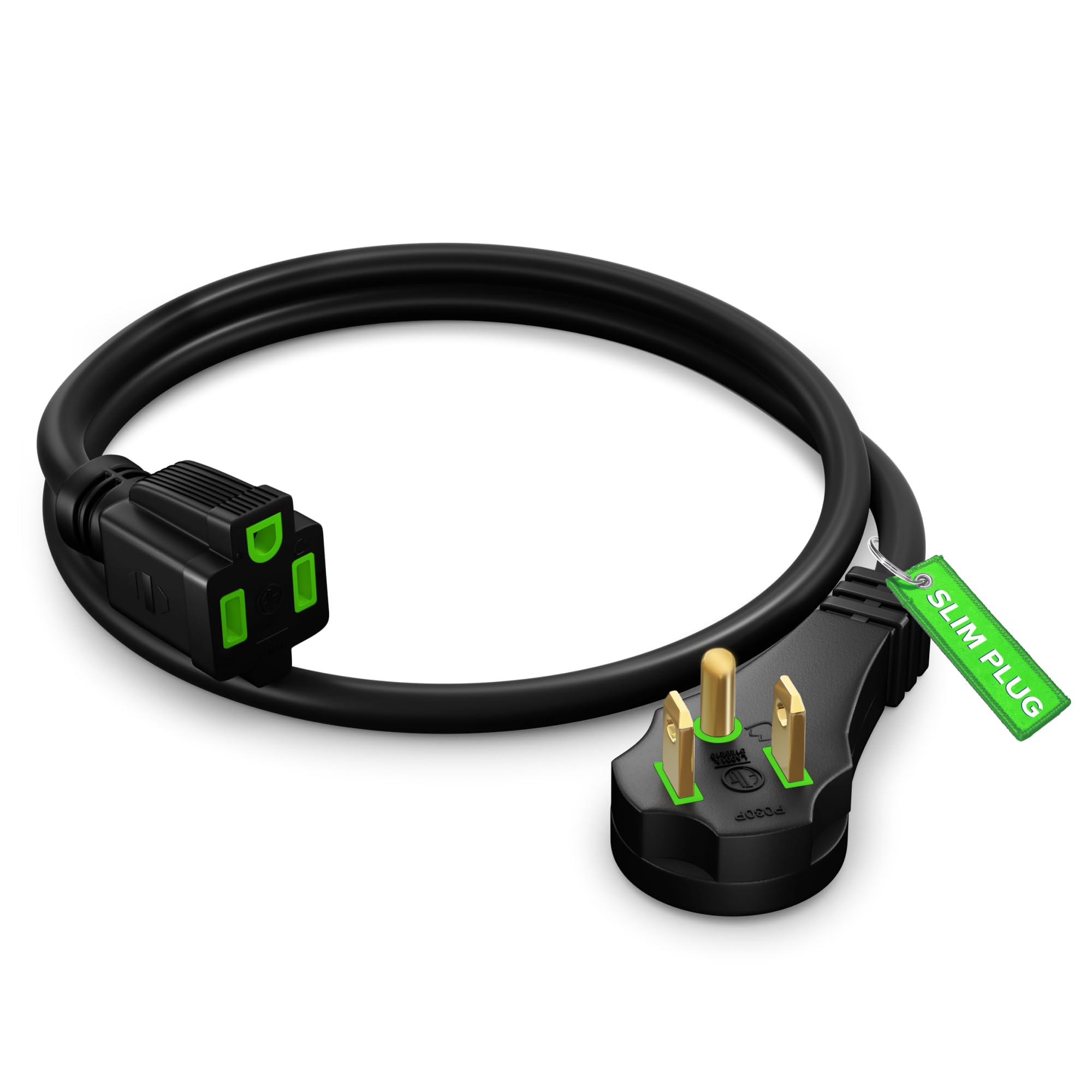 Maximm Flat Plug Extension Cord 2 Ft With Slim Space Saving Plug Design, Low Profile Extension Cord 14Awg (Black)