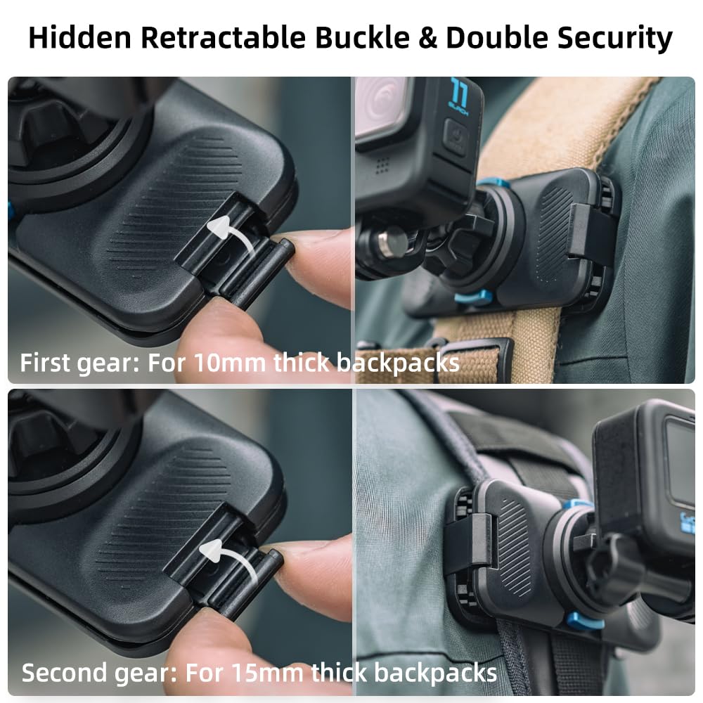 Surewo 360� Rotation Magnetic Quick Release Backpack Clip Mount Compatible With Gopro Hero 13,12,11,9,8,7,6,5,Dji Osmo Action 5 Pro/4/3 And More