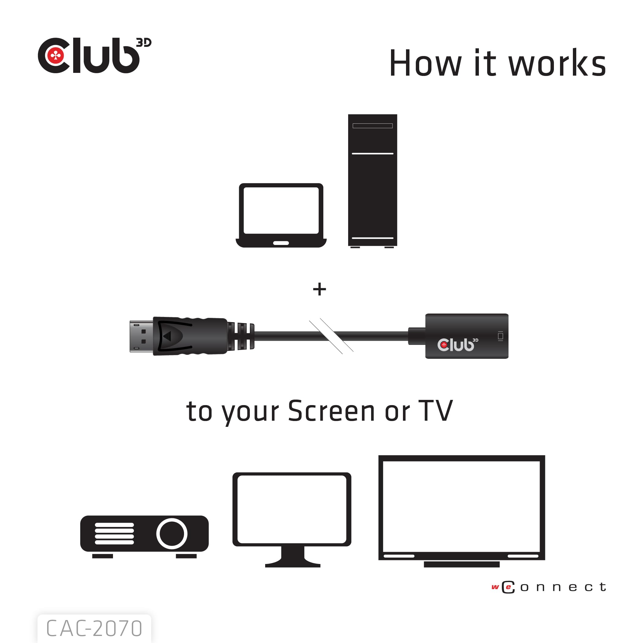 Club 3D Cac-2070 Displayport 1.2 To Hdmi 2.0 Uhd Active Adapter M/F