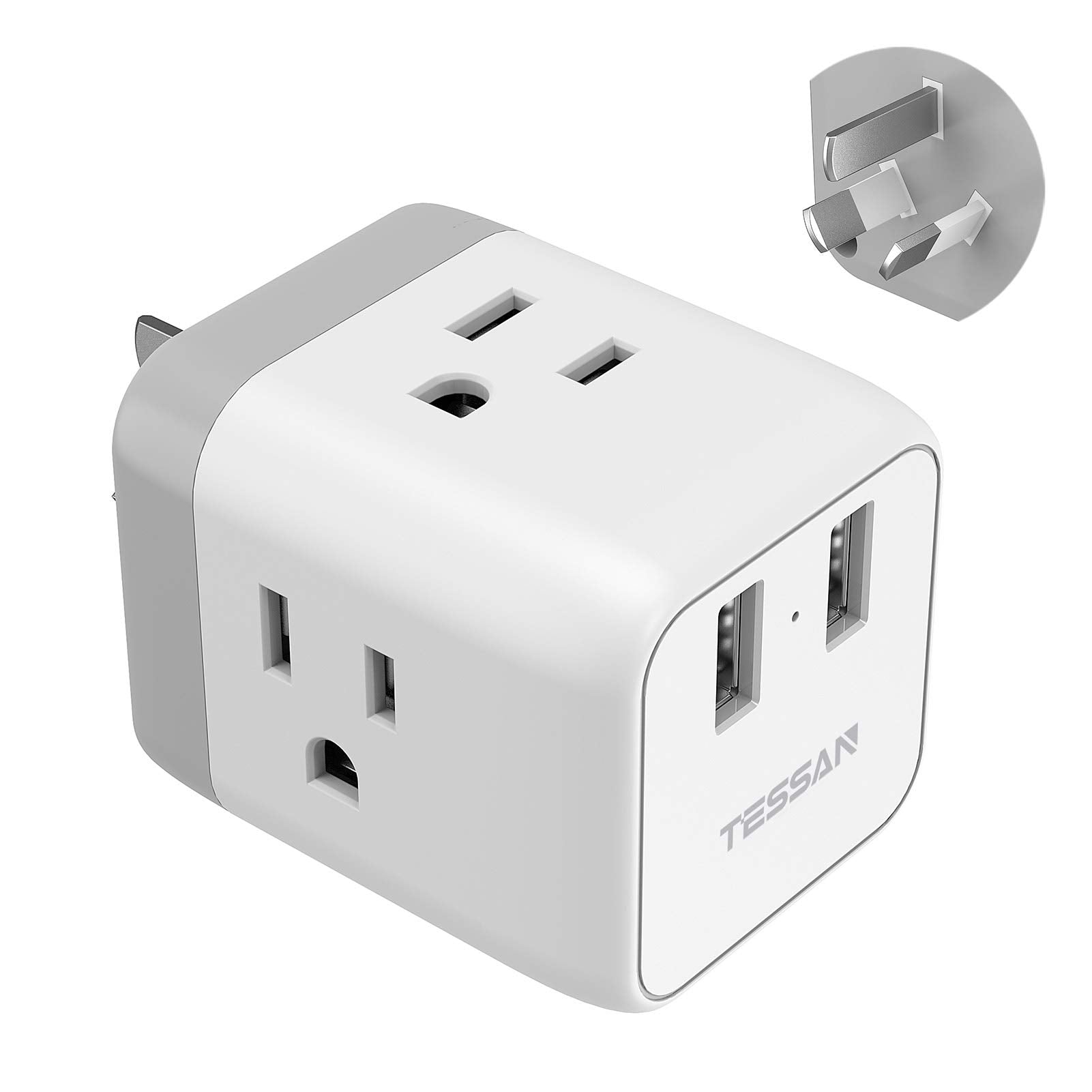 Tessan New Zealand Australia Power Adapter Plug, Us To Australia Plug Adapter With 3 Us Outlets And 2 Usb Charging Ports, Type I