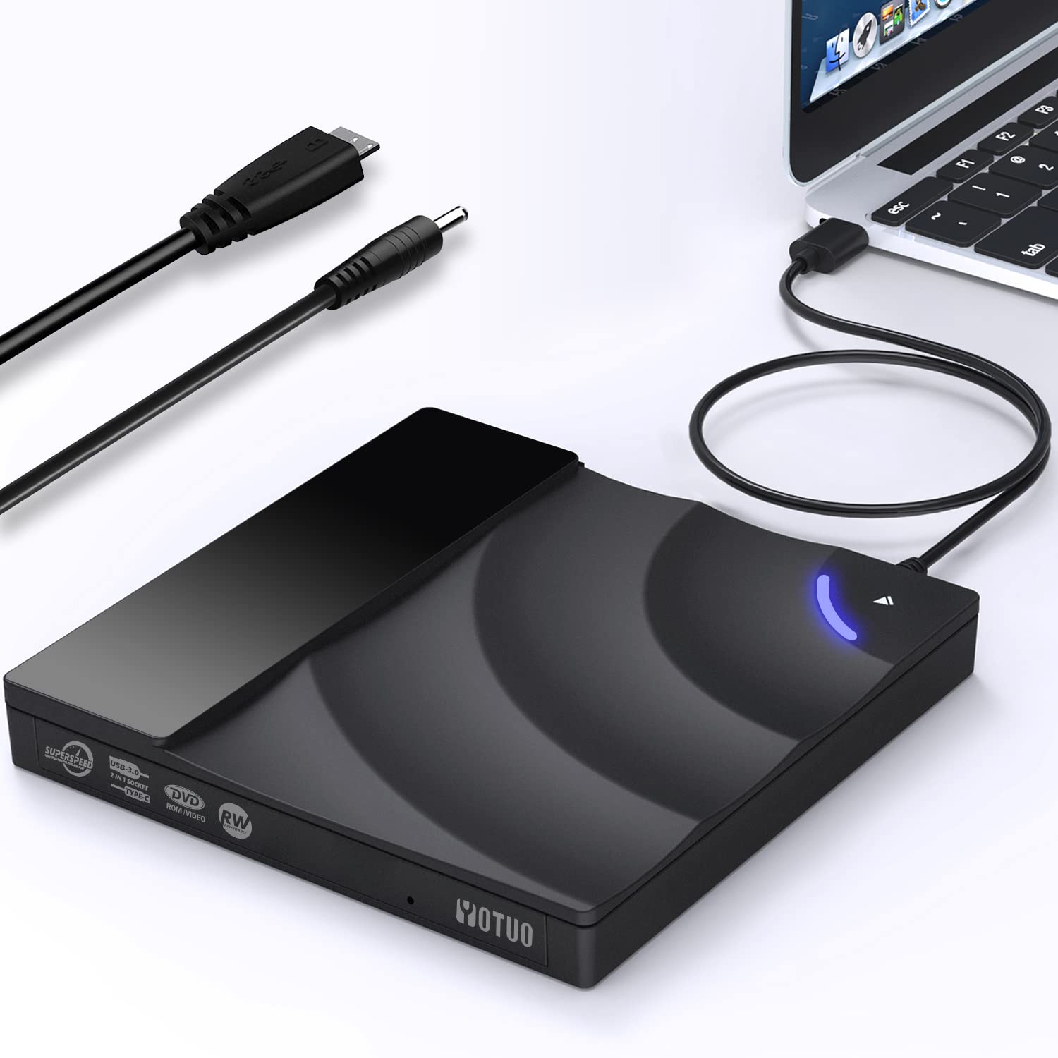 Yotuo External Cd Drive, Portable Usb 3.0 Type C Cd/Dvd Rw Drive Player, Cd Rom Rewriter Burner Optical Disc Drive Compatible Wi