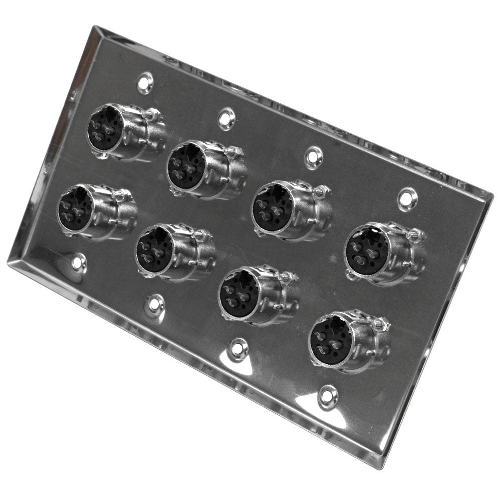 Seismic Audio Sa Plate1 Stainless Steel Wall Plate With 4 Gang With 8 Xlr Female Connectors