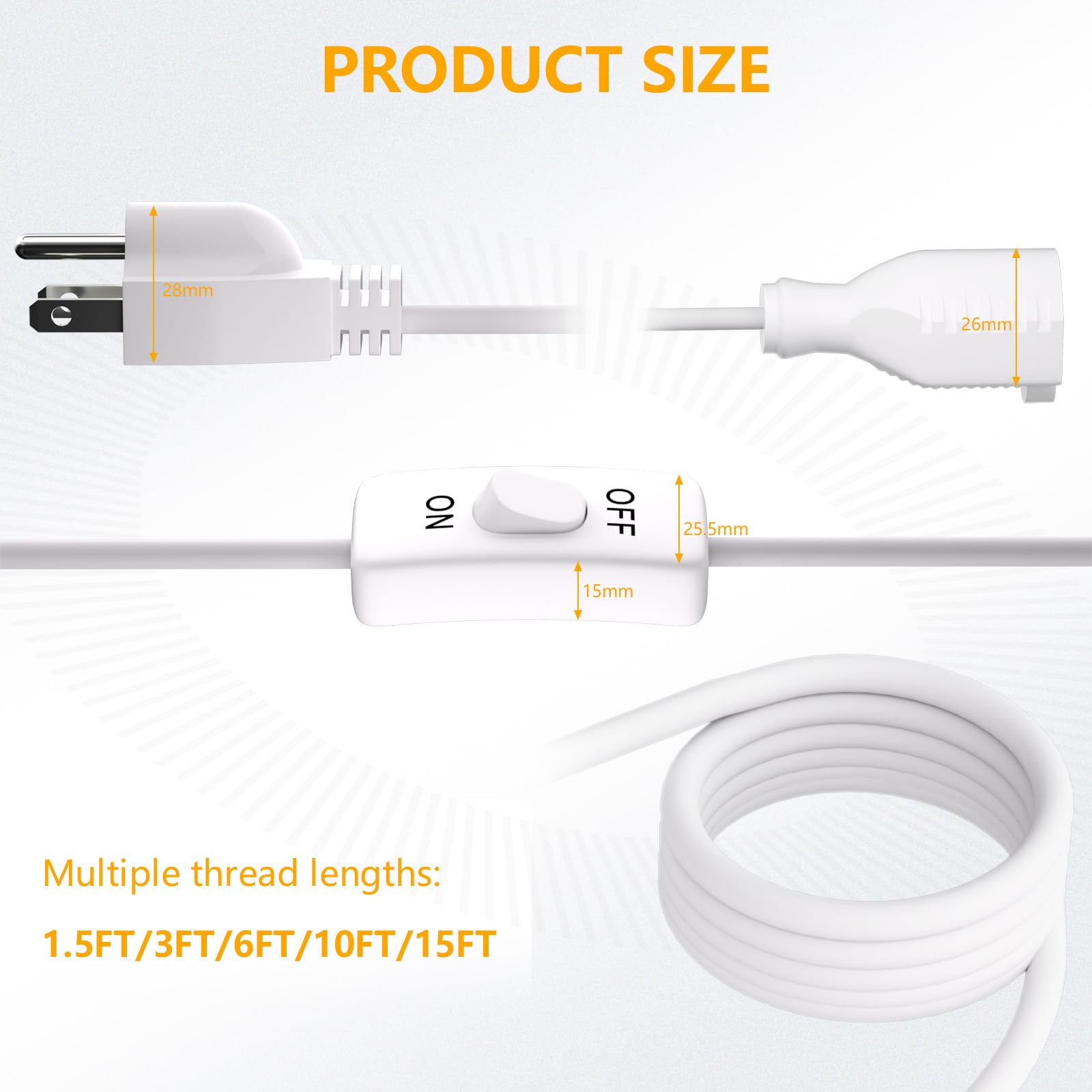 Starelo Extension Cord With Switch 3 Prong Indoor White Extension Cord,1625W 18Awg Extension Cord,Control Switch On/Off 13A 125V