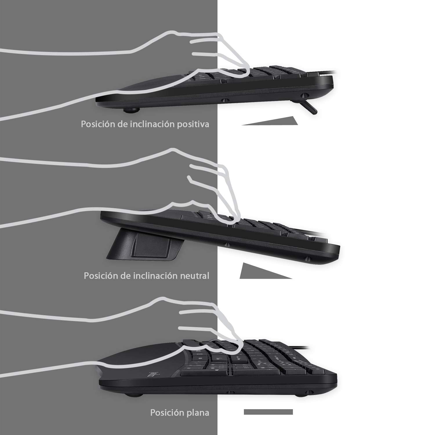 Perixx Periduo 505Es   Combo Teclado Y Rat  N Ergon  Mico Con Disposici  N De Teclas Dividida   Reposamuecas Ajustable   Qwerty