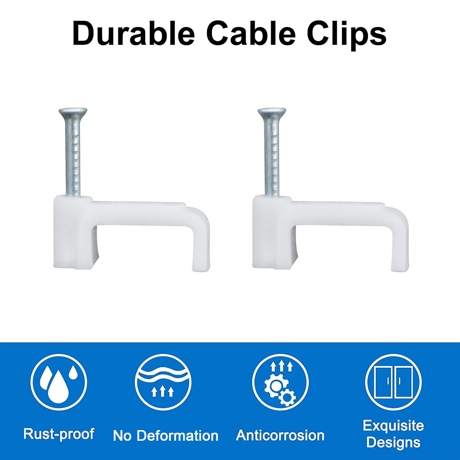 INCREWAY Flat Cable Wire Clips 200Pcs 12mm Plastic Steel White for Wire Management