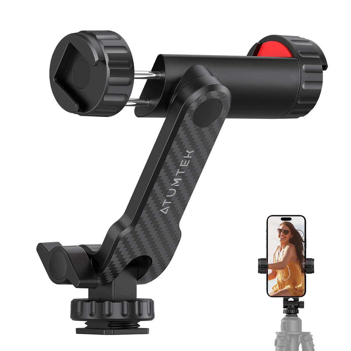 Atumtek Phone Tripod Mount, Universal Smartphone Mount Adapter With 2 Cold Shoe And 1/4'' Standard Screw, 360 Rotates And 180 Ti