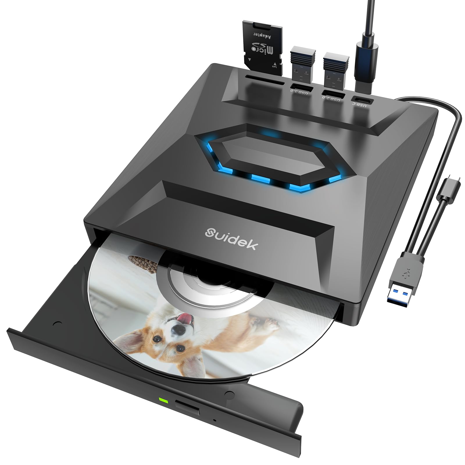 Suidek External Cd Dvd Drive For Laptop, Usb C Portable Cd/Dvd +/ Rw Burner Dvd Player For Laptop With Sd Card Reader Usb 3.0 Ty