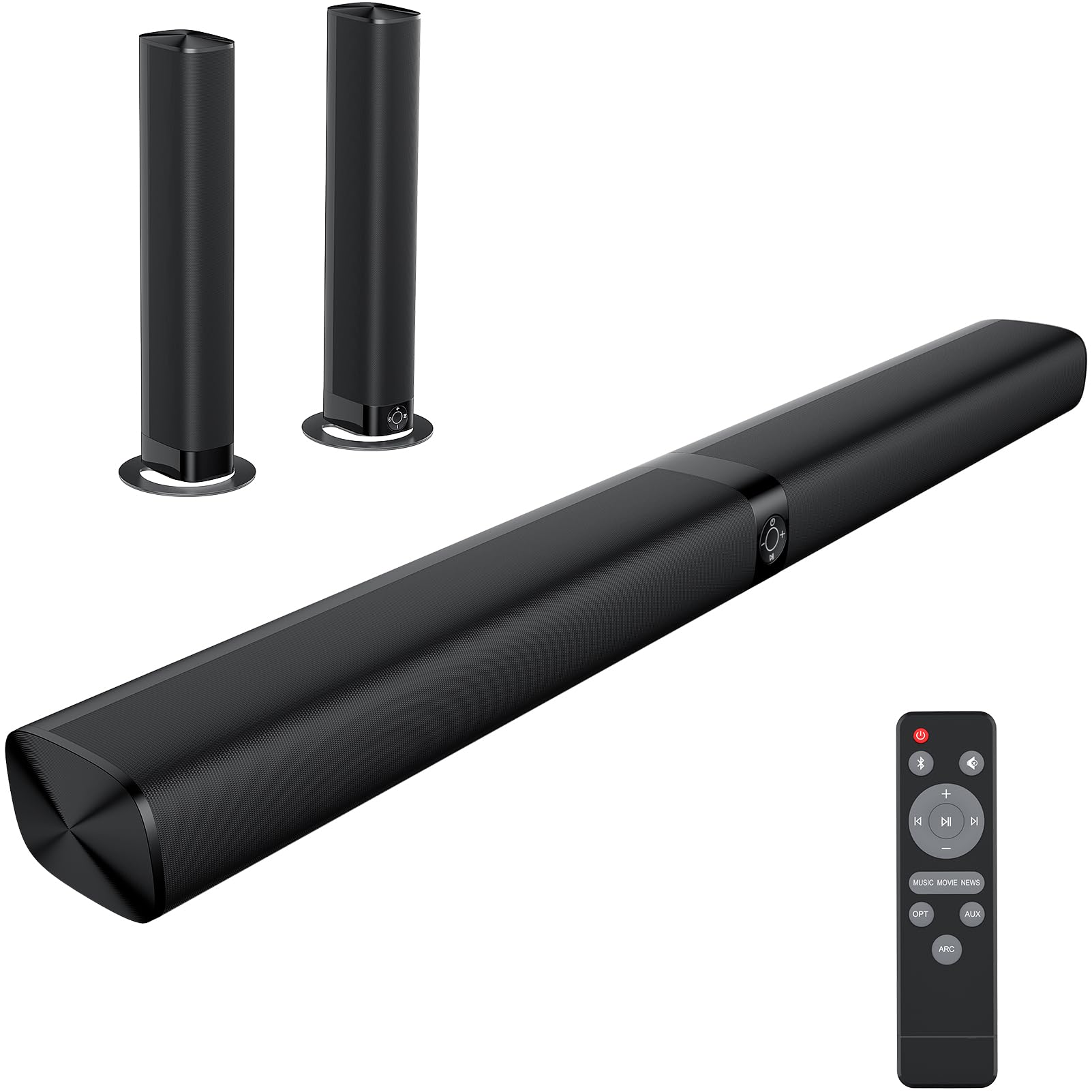 Assistrust Sound Bar For Smart Tv, Soundbar With Bluetooth/Arc/Opt/Aux Connect, Auto Volume Boost, 3 Equalizer Modes, 2 In 1 Det