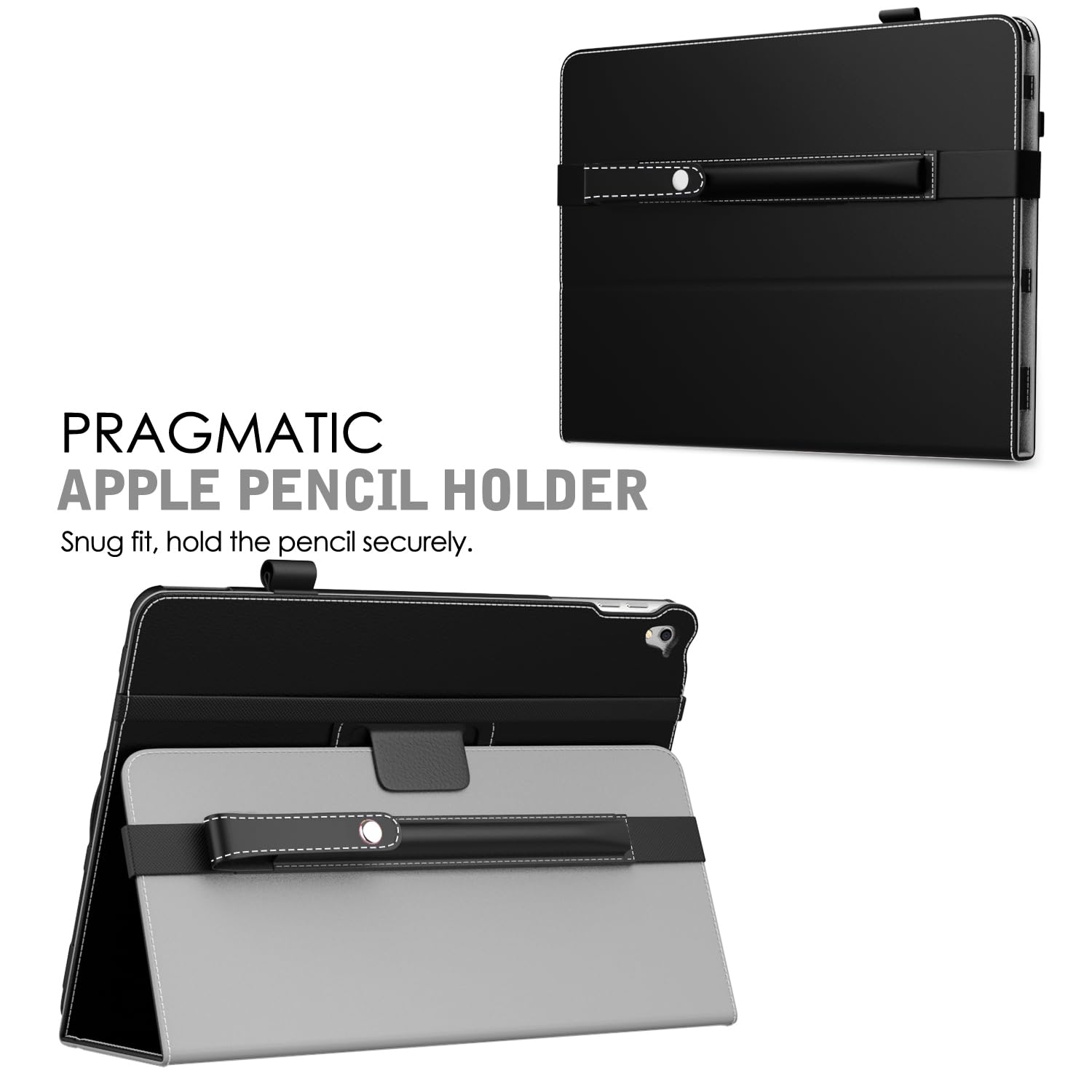 MoKo Pencil Holder for Apple Pencil Pro, Apple Pencil 1st/2nd Generation, Apple Pencil (USB C), PU Leather iPad Pencil Sleeve Pouch with Buckle & Elastic Band Attach to iPad Case, Black