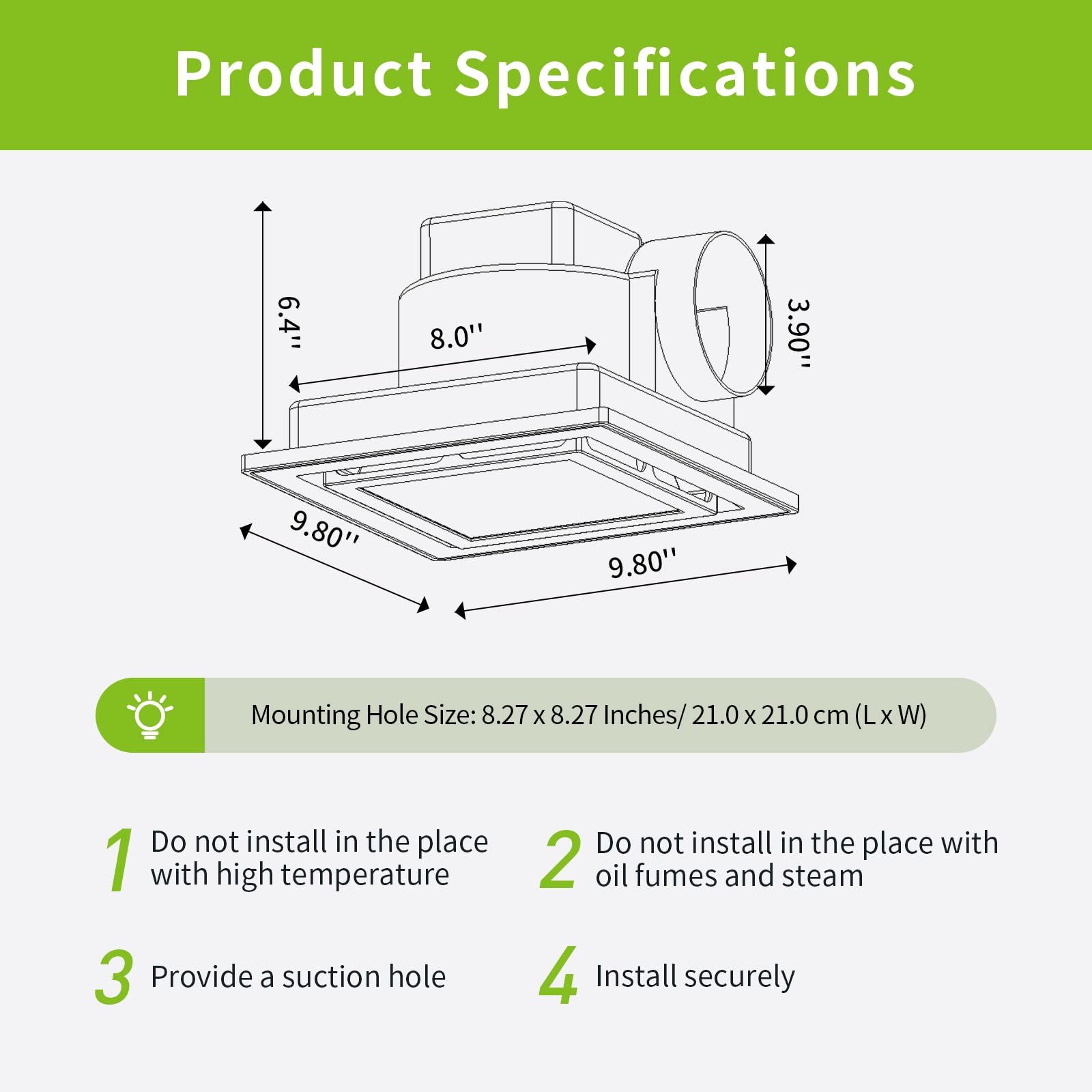 Tolery Bathroom Fan With Light Ceiling Mount Shower Ventilation Exhaust Fan With Color Change Light 3000K/4000K/6000Kvent Fan An