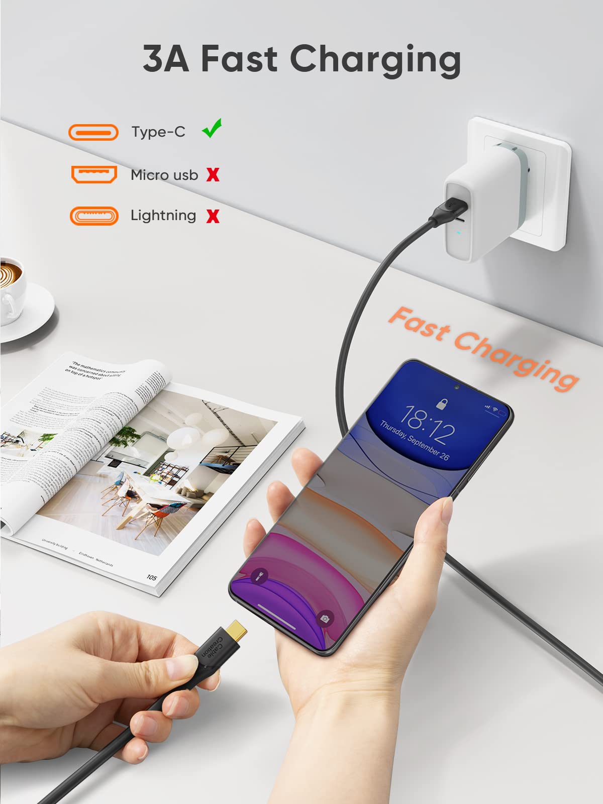 Cablecreation Usb A To Usb C Cable 3.3Ft, Usb-C To Usb 3.1 Usb 3.2 Gen2 10Gbps Usb-A To C Data Cord, Android Auto Cable 3A For T