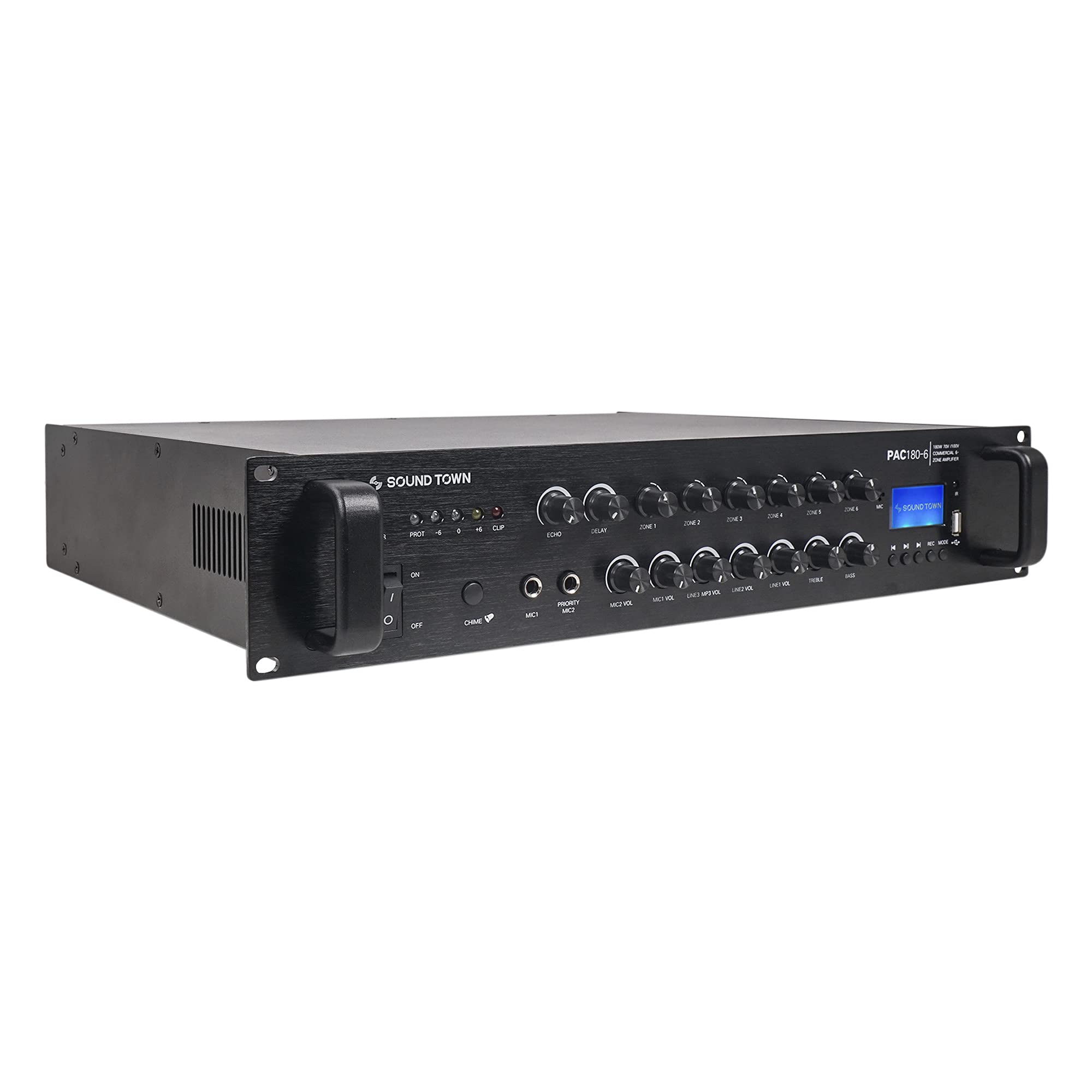 Sound Town 180W 6 Zone 70V/100V Commercial Power Amplifier With Bluetooth, Aluminum, For Restaurants, Lounges, Bars, Pubs, Schools And Warehouses (Pac180 6)