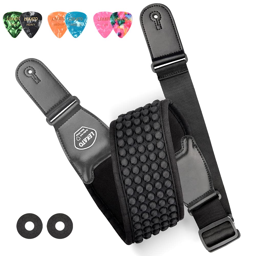 Lekato Bass Strap For Heavy Bass And Guitars With 3.5'' Wide 3D Sponge Filling & Neoprene Material Decompression Adjustable Leng