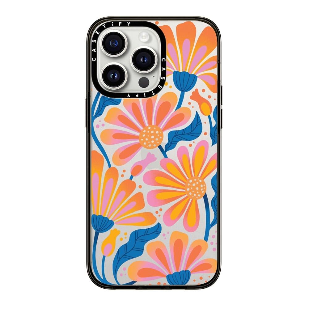 Casetify Compact Case For Iphone 15 Pro Max [2X Military Grade Drop Tested / 4Ft Drop Protection]   Lazy Daisy   Clear Black