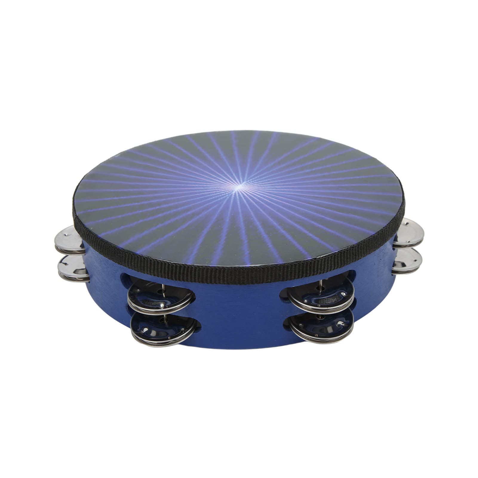 Hand Tambourine, 8in Pretty Sound Birch Easy Playing Blue Instrument Percussion Jingles Bell for Party for Karaoke