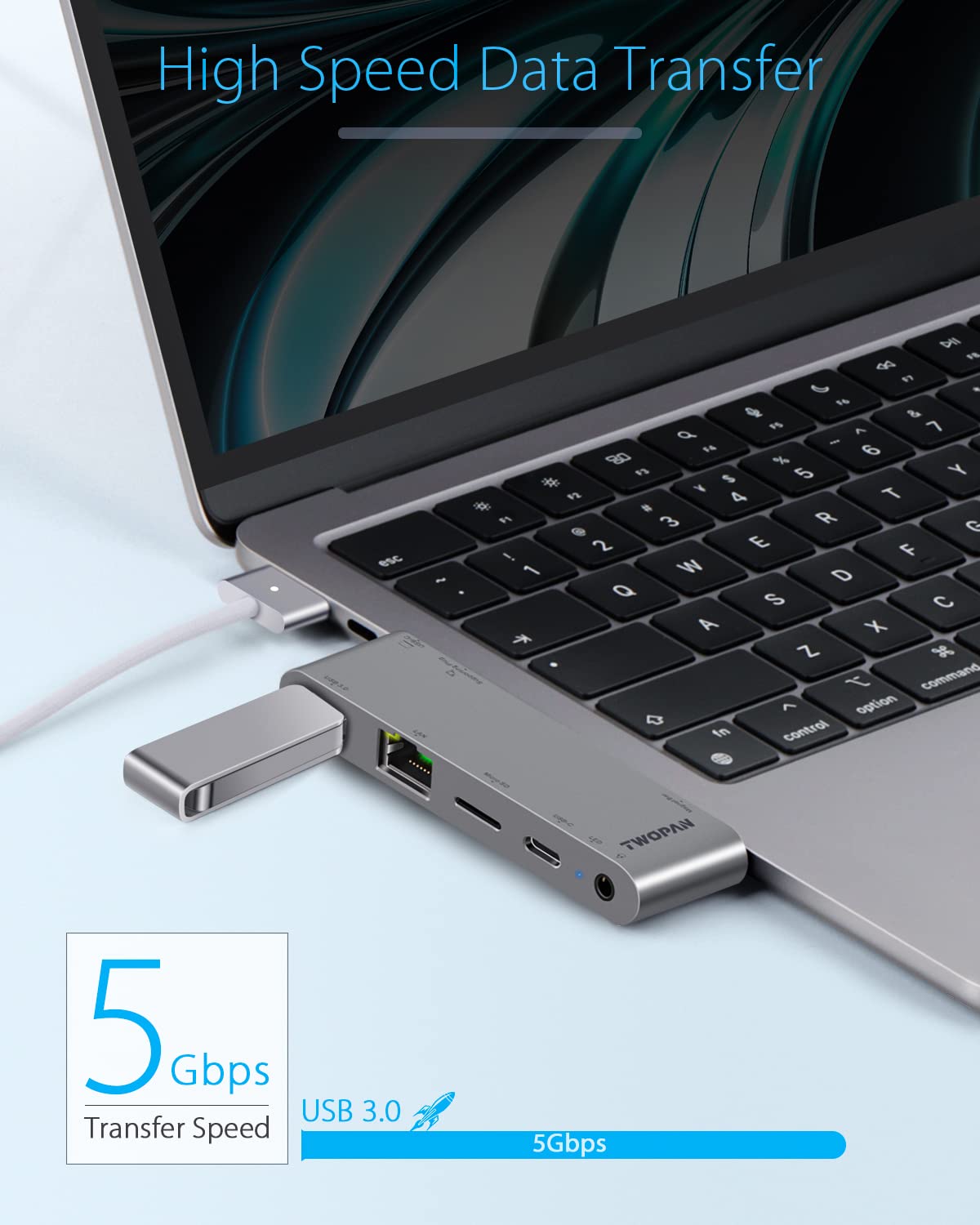 Twopan Macbook Pro M2 Pro/Max 14/16 Inch Usb C Hub, 5 Port Usb C Dongle For Macbook Pro M1 M2 2023 2018/Macbook Air M2 2022, 1000M Lan, Micro Sd Card Reader, Usb C Pd, 3.5Mm Audio Jack