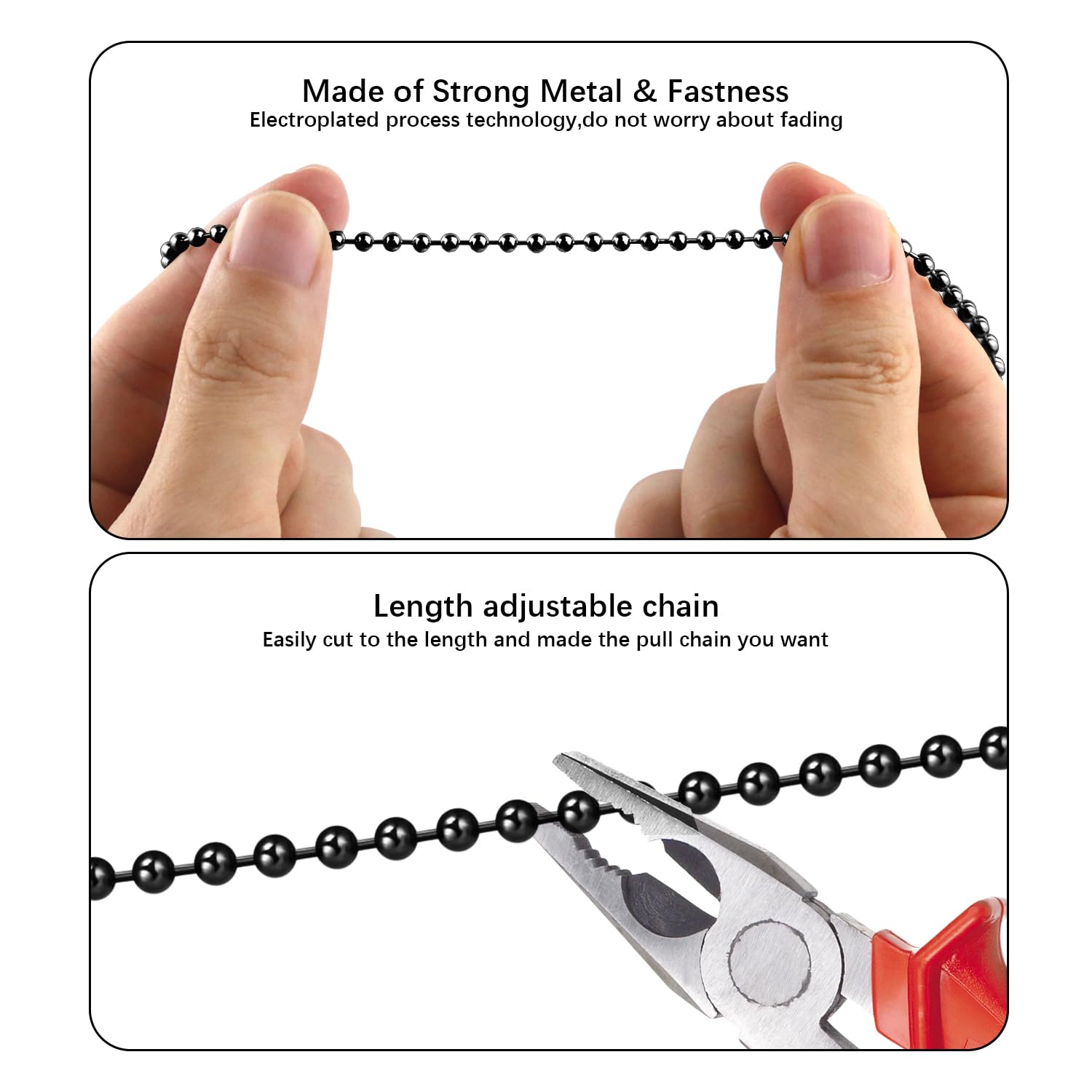 Dotlite Black Ceiling Fan Pull Chain Set, 2Pack 3Mm Diameter Beaded Fluorescent Decorative Pendant Extension, 12In Lighting & Fa