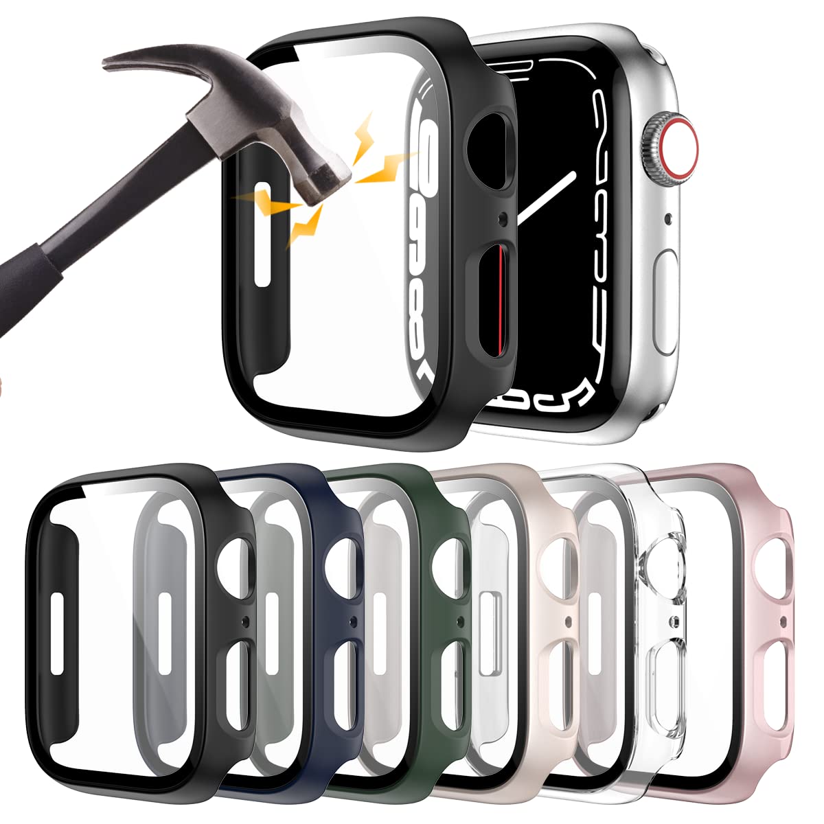 6 Pack Hard Pc Case With Tempered Glass Screen Protector For Apple Watch 44Mm Se(2022) Series 6/Se/5/4, Rontion Ultra Thin Scrat