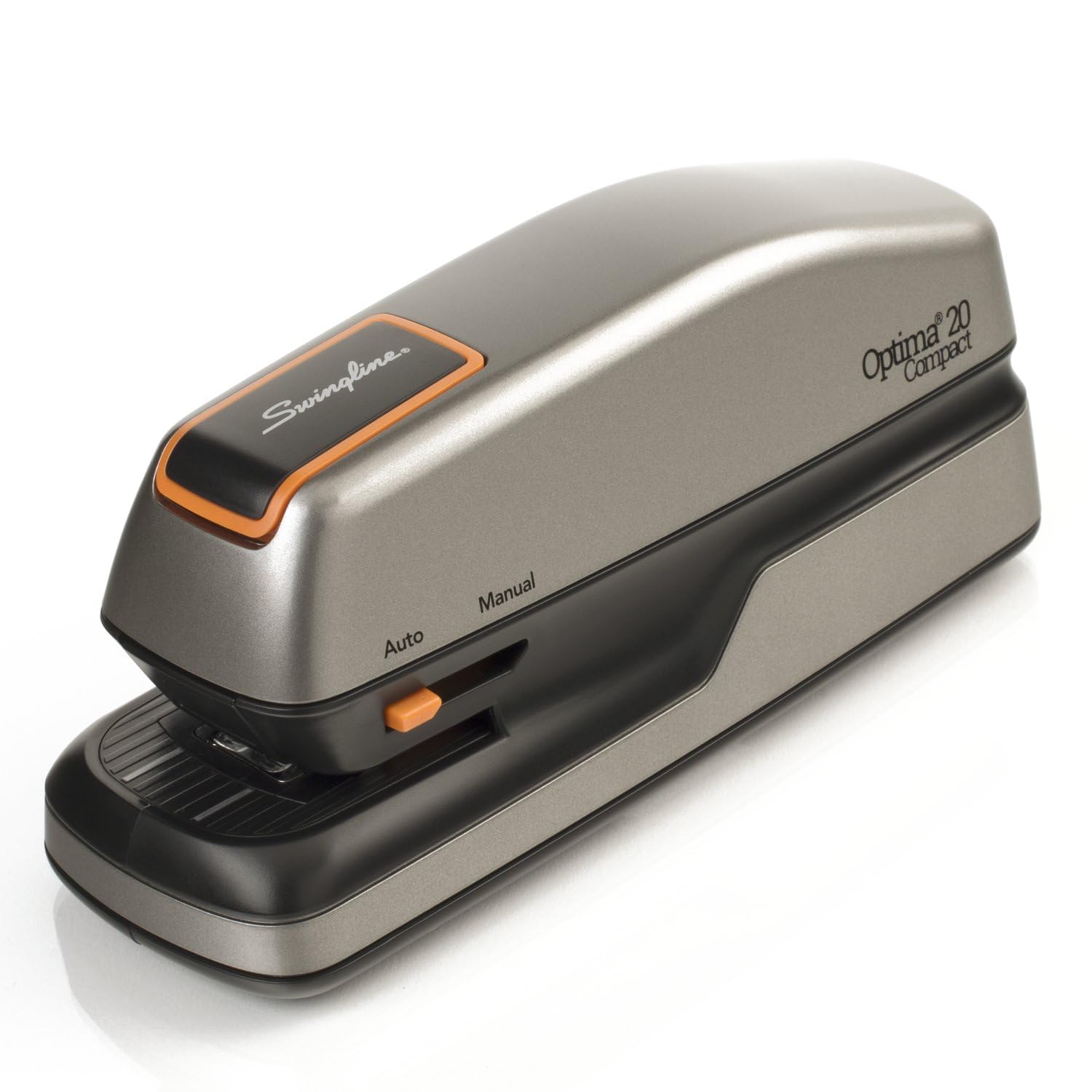 Swingline Electric Stapler, 20 Sheet Capacity, Optima 20, Jam Free, Compact, Automatic Or Manual, Plug In Or Battery, Orange And Gray (48207)