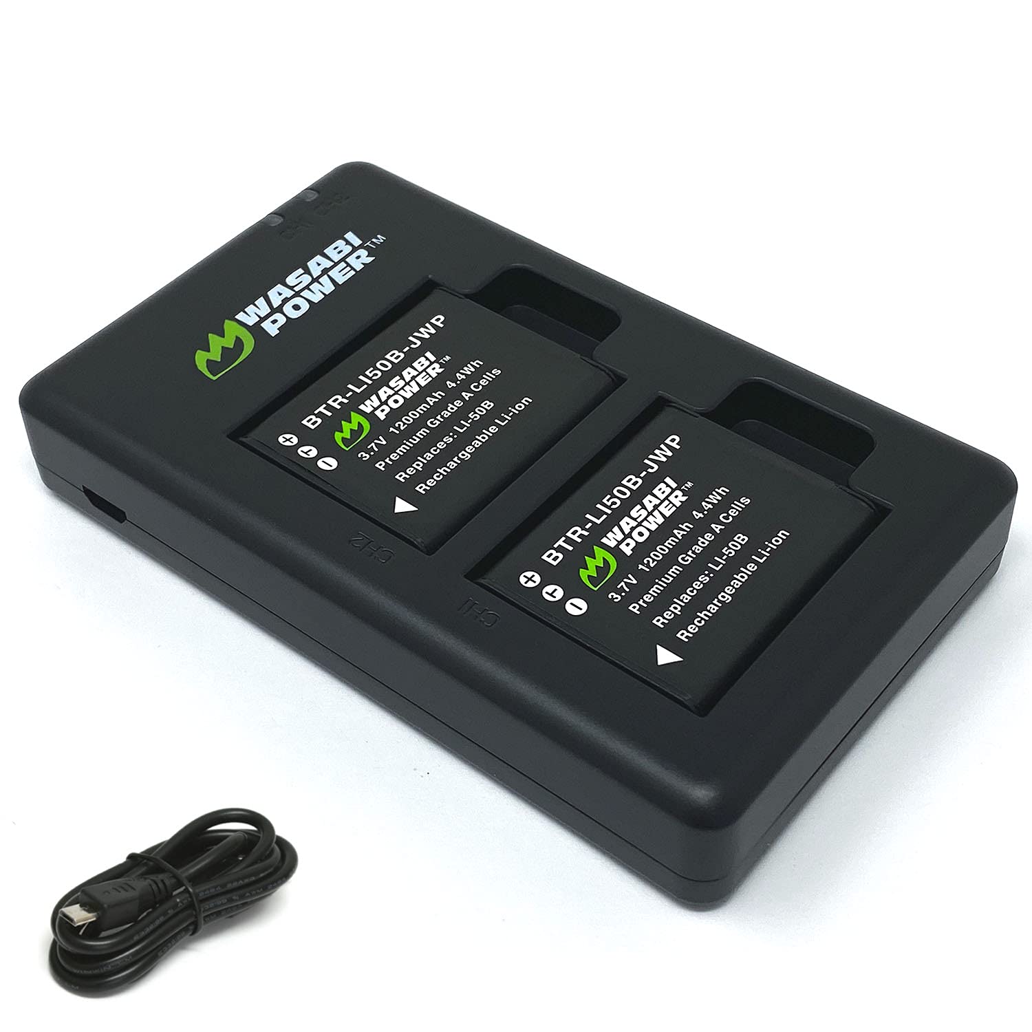Wasabi Power Battery (2Pack) and USBC Charger for Ricoh Pentax DLI92 and Ricoh Pentax Optio I10, RZ10, RZ18, WG1, WG1 GPS,