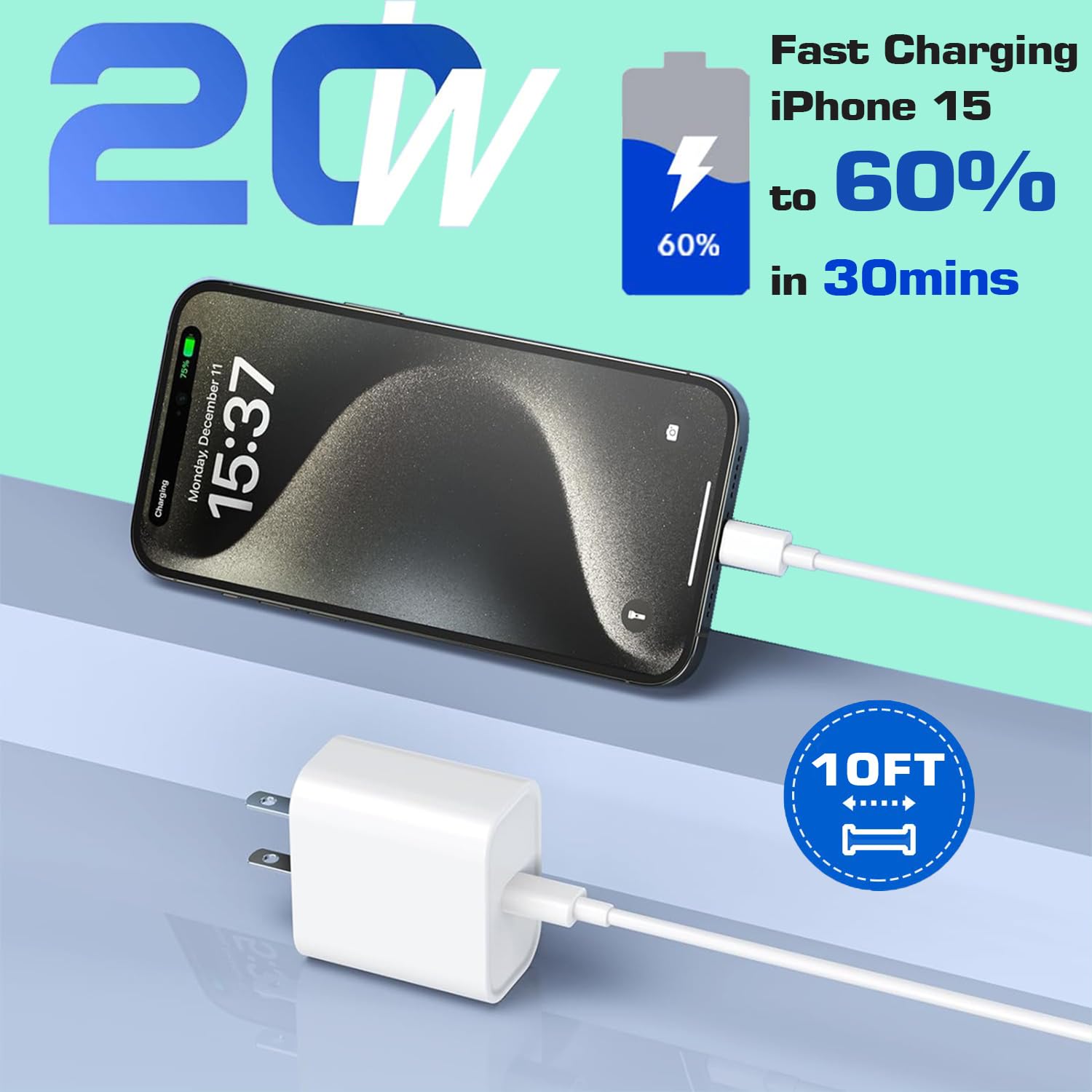 Iphone 15 Charger Fast Charging, 3Pack 20W Usb C Fast Charger Plug 10Ft Usb C To Usb C Cable Cord Compatible Iphone 15/15 Pro/15