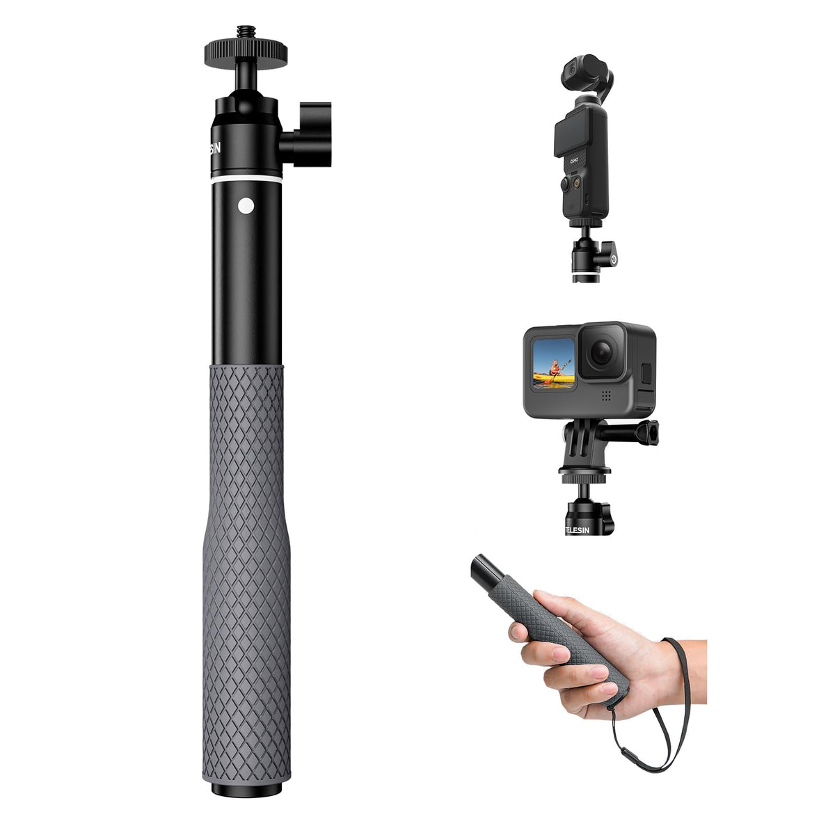 Telesin Waterproof 360 Selfie Stick For Gopro, 25.75' Extension Stick Pole Monopod W Hand Strap For Go Pro 13 12 11 10 Insta360 X3 Ace Pro Dji Action 4 Osmo Pocket 3 Underwater Diving Accessories