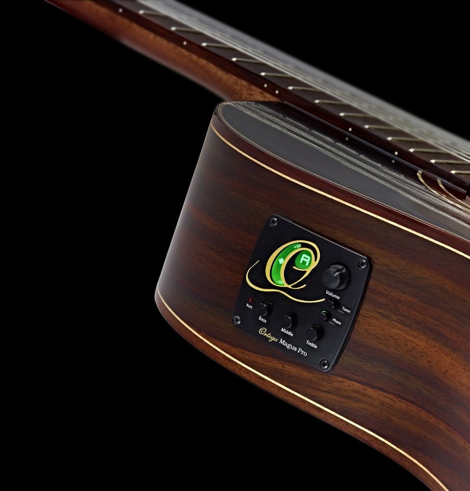 Ortega Guitars 6 String Family Series Pro Left-Handed Solid Top Thinline Acoustic-Electric Nylon Classical Guitar W/Bag, (Rce145