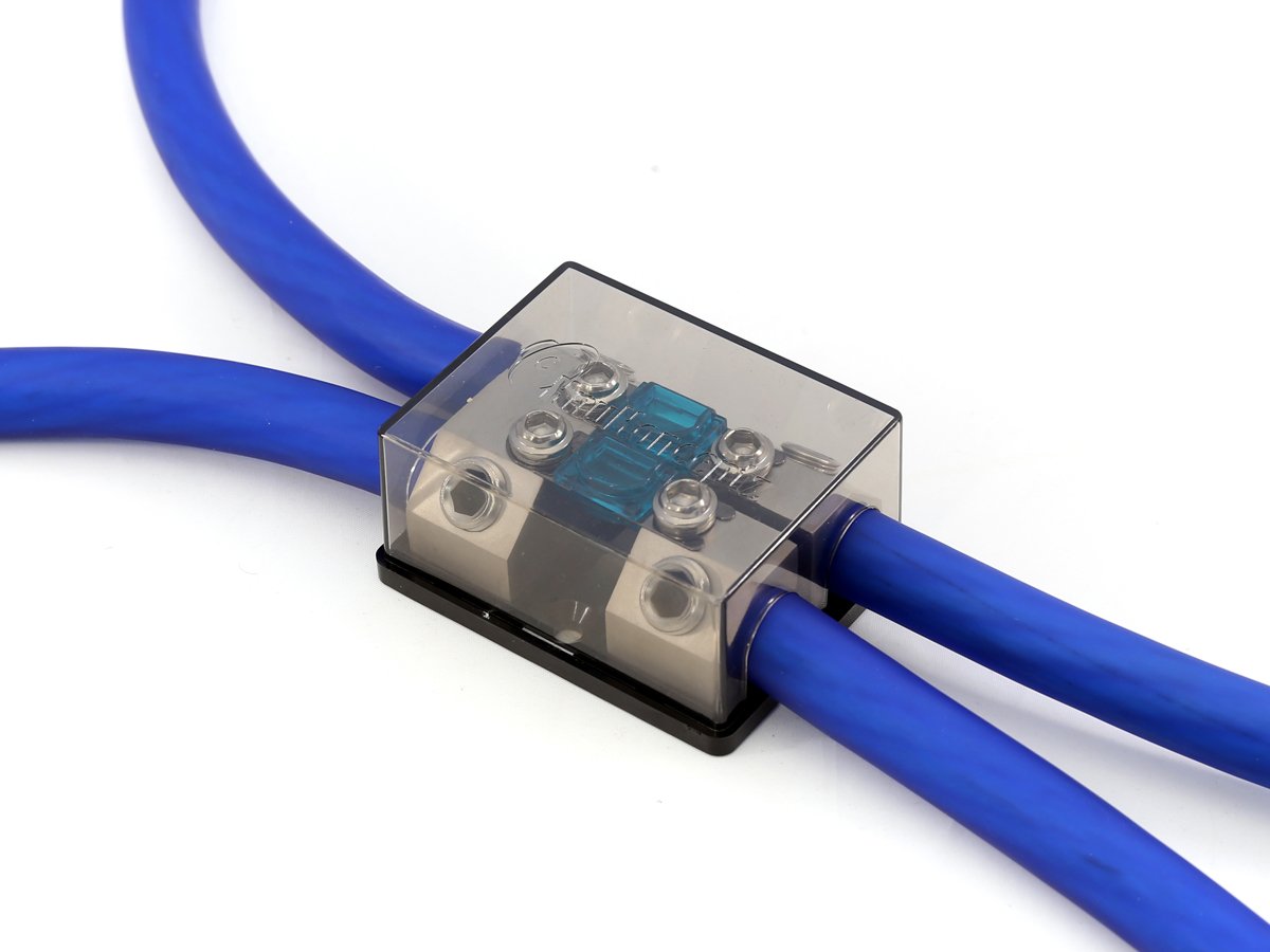 Knukonceptz Bassik 2 Way Mini Anl Fuse Distribution Block   1/0 Gauge To 1/0 Or 4 Gauge   80 Amp