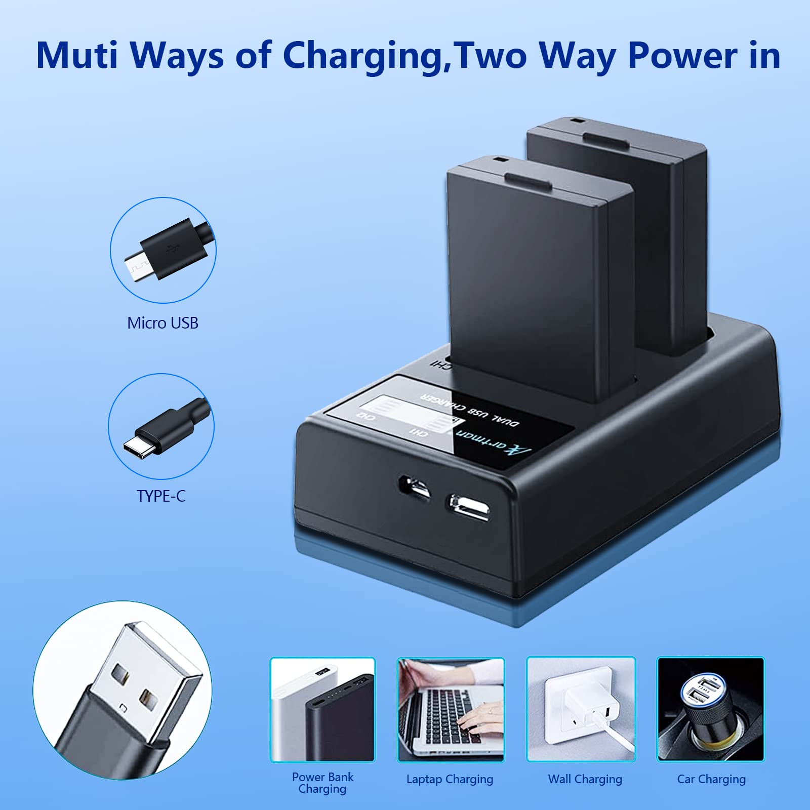 Artman Upgraded Lp E10 Battery And Usb C Dual Lcd Charger For Canon Eos Rebel T6 T7 T3 T5 T100, Eos 1100D/ 1200D/ 1300D/ 2000D,
