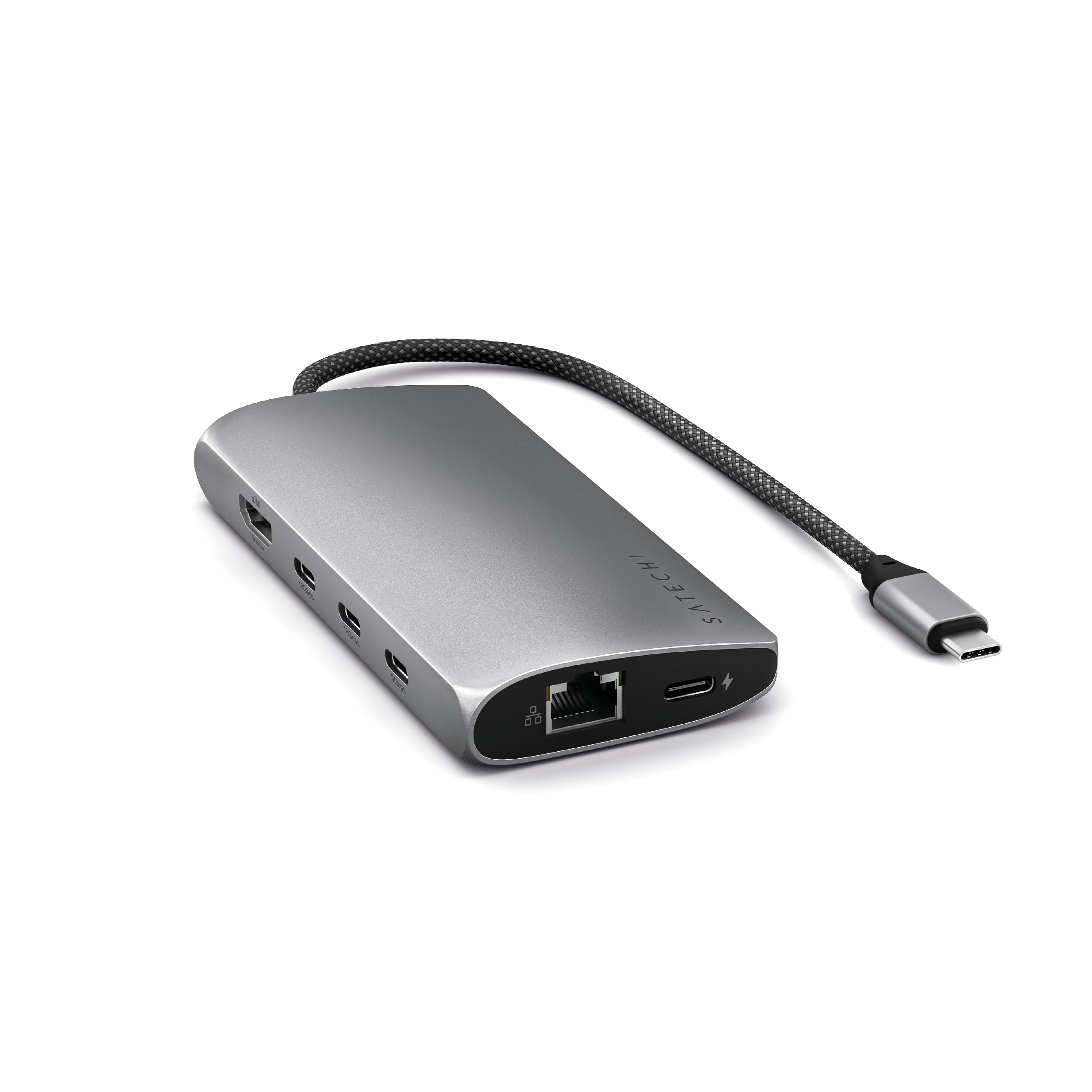 Satechi Usb C Hub Multiport Adapter V3, 8 In 1 Usb C Dongle With 8K Hdmi, 85W Usb C Pd Charging, 4 Usb C Data Ports, Ethernet, Sd Card Reader For Mac, Windows   Space Gray