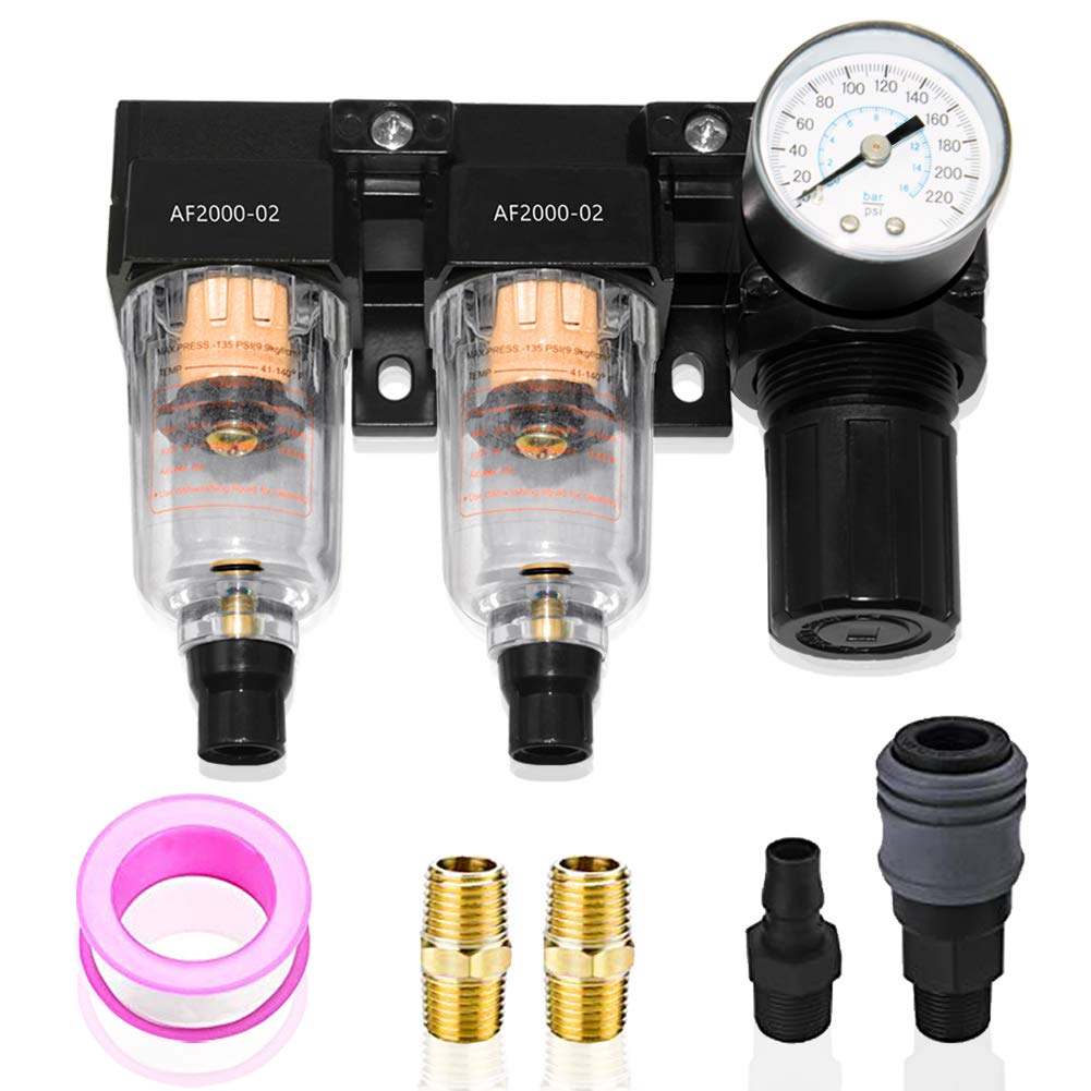 Beduan Semi Auto Drain Pneumatic Air Filter Pressure Regulator 1/4 Inch Npt Dryer Compressor Kit With Gauge