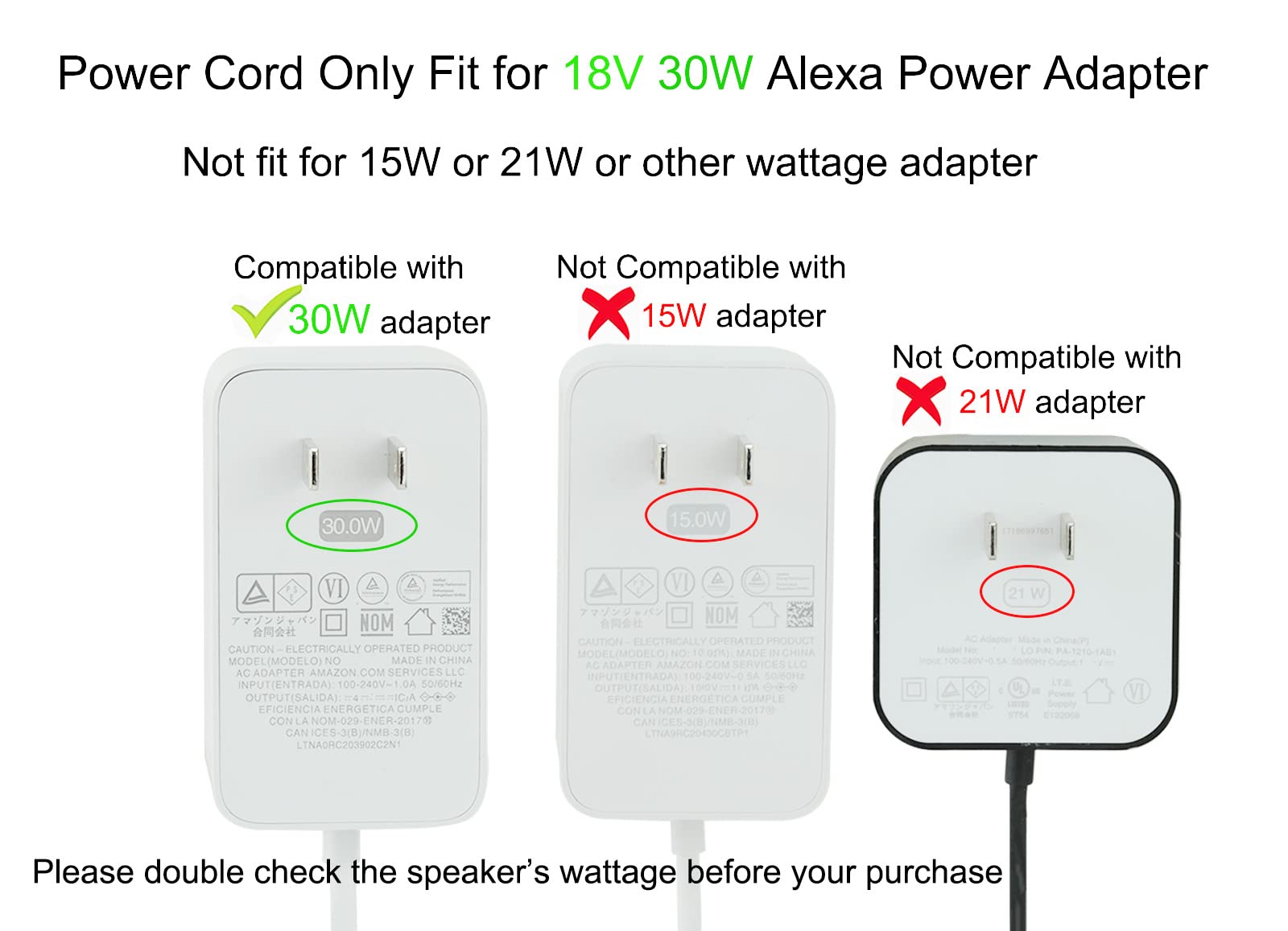 Lefxmophy C7H6N3 Power Cord Replacement For Show 8 18V 1.67A 30W Adapter, L4S3Re 4Th / 3Rd Gen, Show 10 (3Rd Gen), Plus 2Nd Gen, Show 2Nd Gen K3V1N9 Charger Ul White Pluger With 5Ft Cable