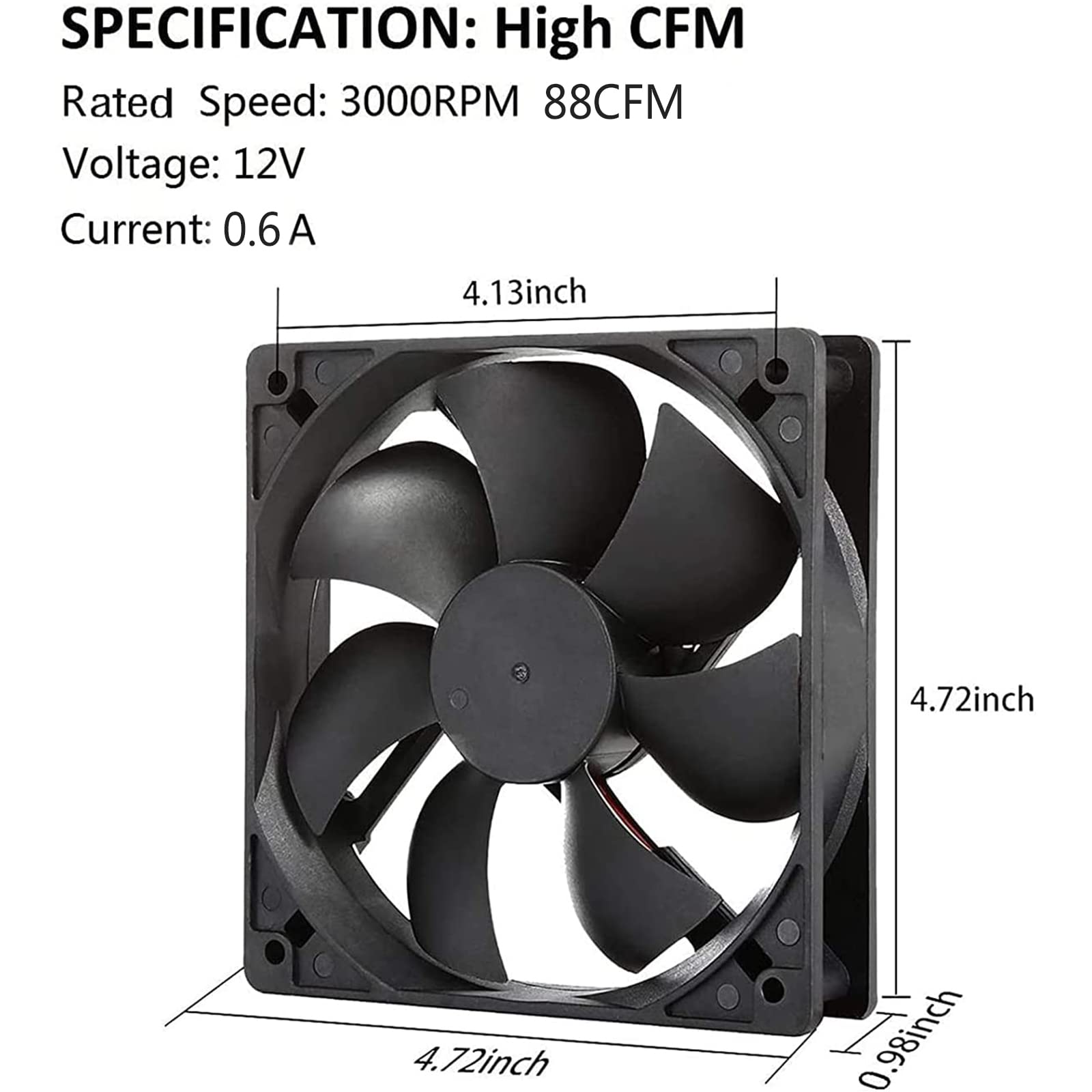 12V Moisture Proof Fan 120Mm 2 Pack High Speed 12 Volt Dc 2Wire 3Pin Exhaust Cooling Fan 3000Rpm